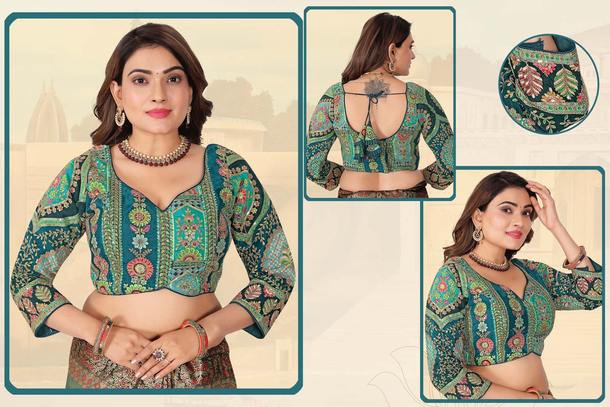 Viscose Crepe Position Printed Blouse | Coding & Sequin Work Sweetheart Neck Designer Blouse - Des- 6319 – Firoji – view 3