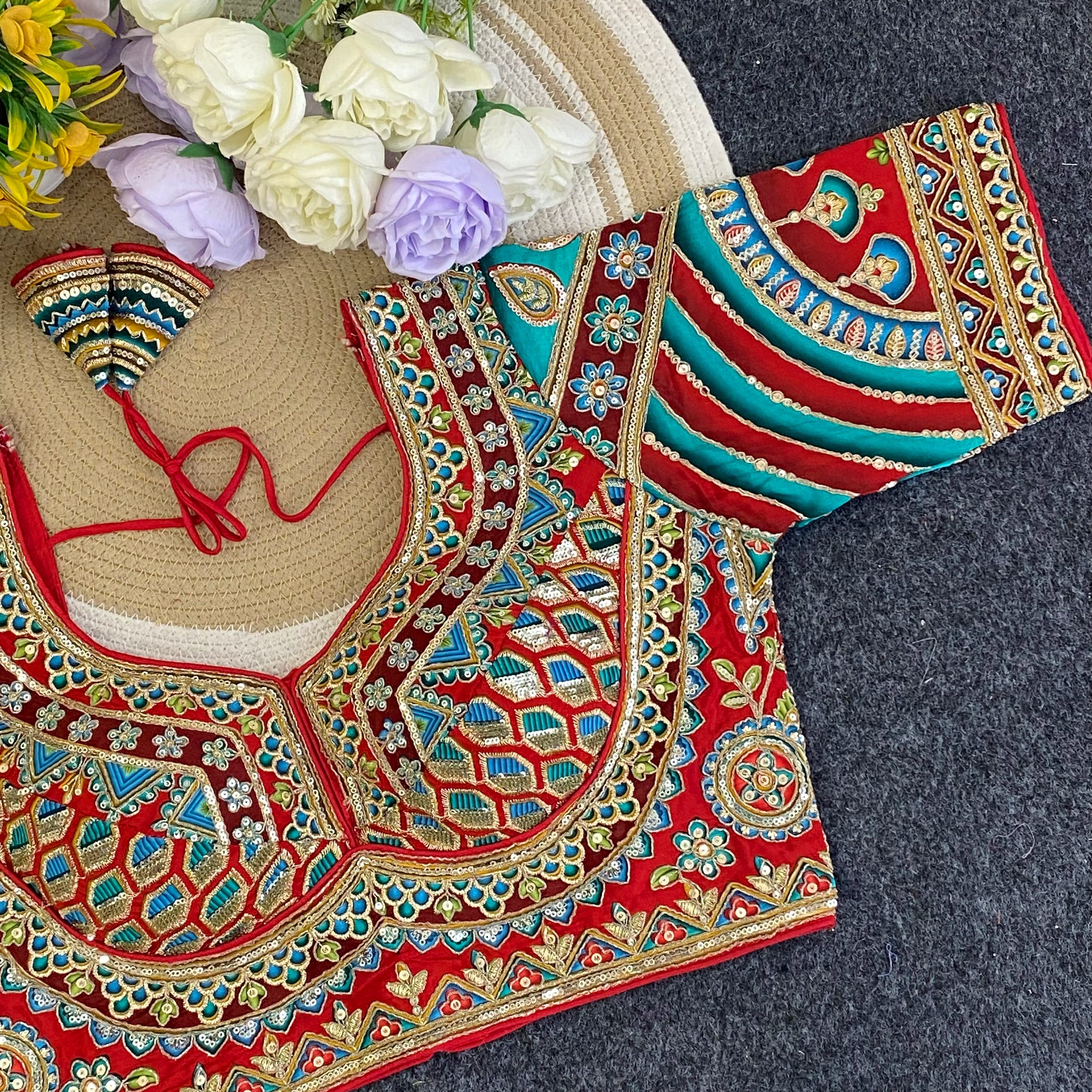 Navratri Sabyasachi Viscose Crepe Blouse - Des- 6812 – Red – view 1