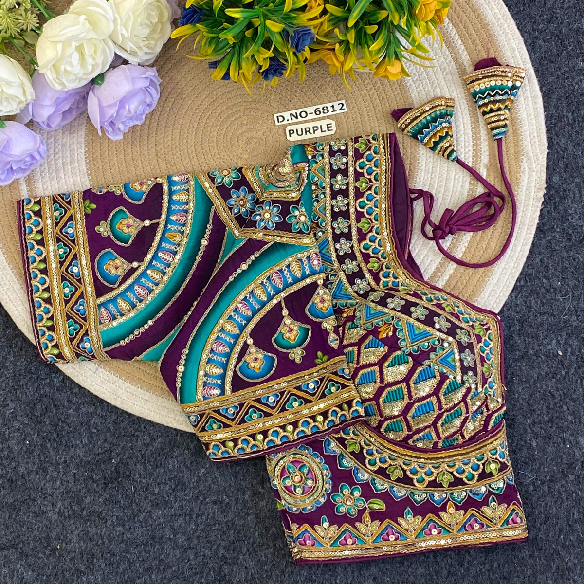 Navratri Sabyasachi Viscose Crepe Blouse - Des- 6812 – Brown – view 11