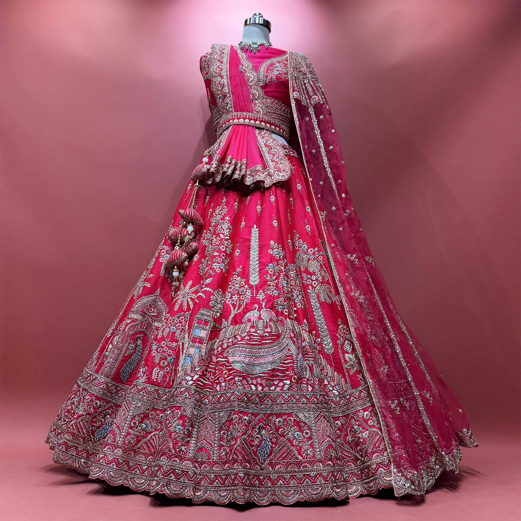 The Jharokha Heirloom Darbar: Pink Heritage Lehenga Ensemble – Pink – view 1