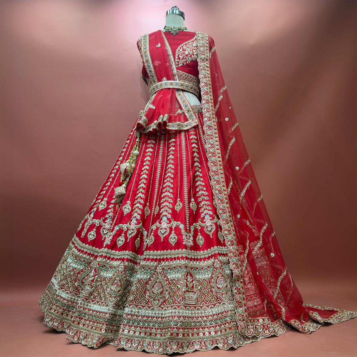 The Utsav Edit: Cherry Heritage Lehenga Ensemble IV – Cherry – view 3