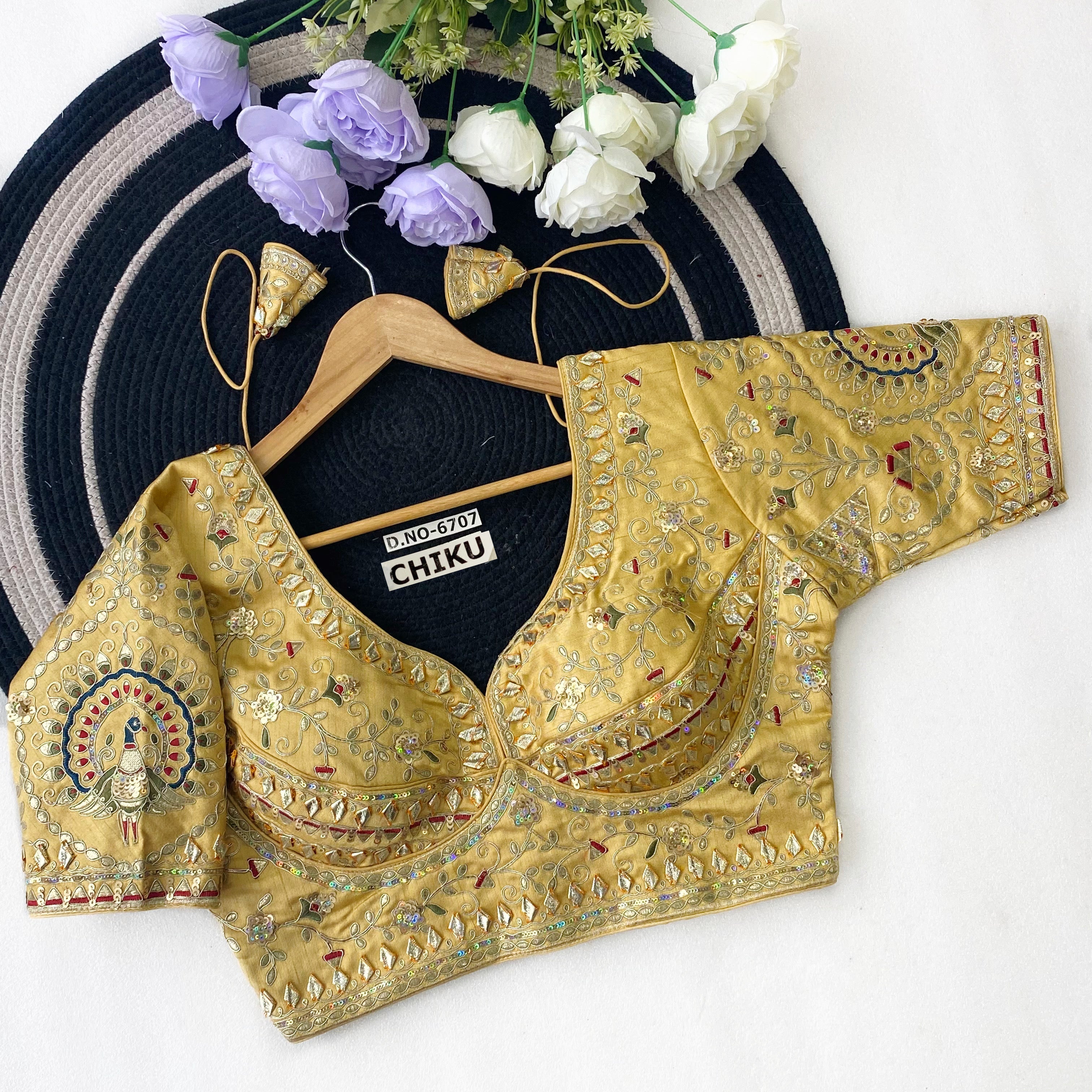 Gota Patti Italian Silk Blouse - Des- 6707 – Yellow – view 6