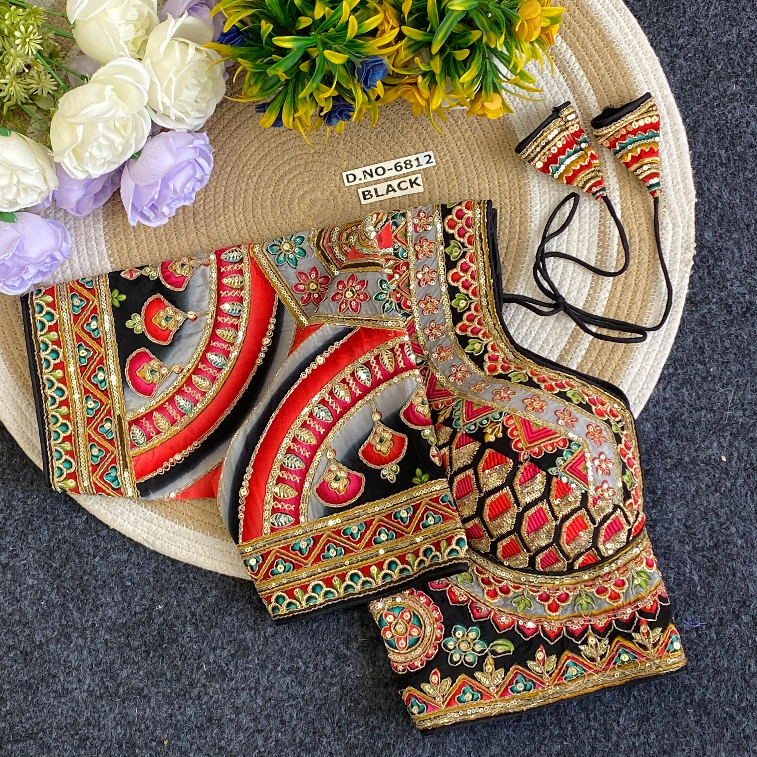 Navratri Sabyasachi Viscose Crepe Blouse - Des- 6812 – Orange – view 8