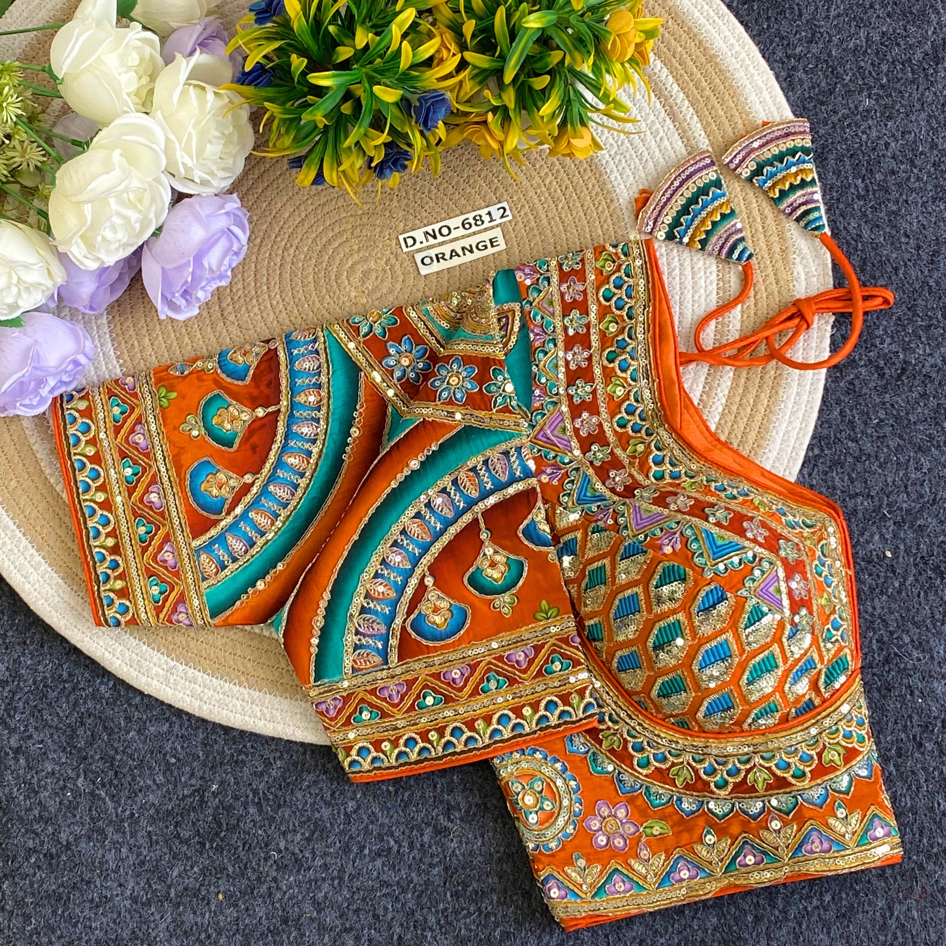 Navratri Sabyasachi Viscose Crepe Blouse - Des- 6812 – Red – view 16