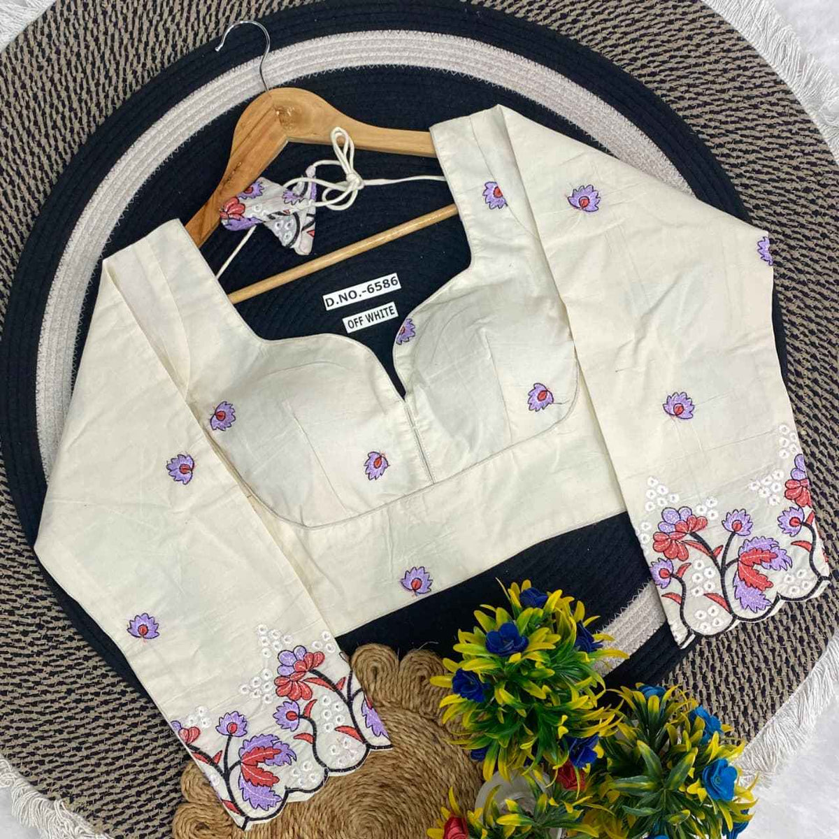 Khadi Embroidered Blouse - Des- 6586 – Sky – view 2