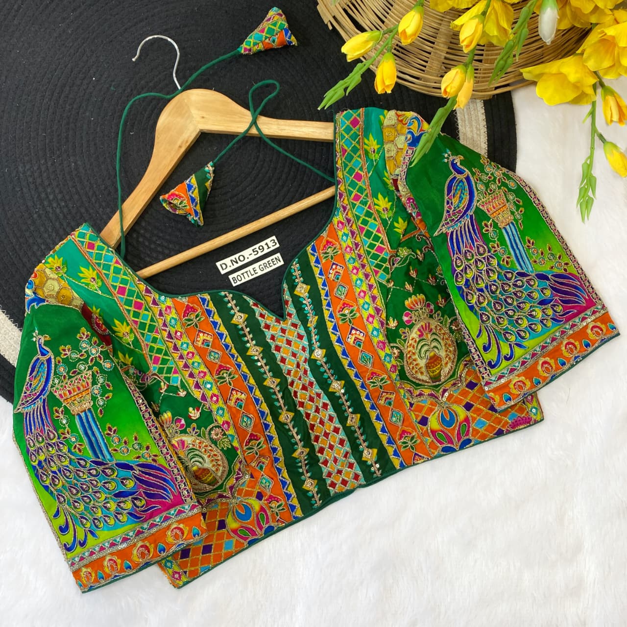 Navratri Viscose Position Print Blouse - Des- 5913 – Blue – view 12