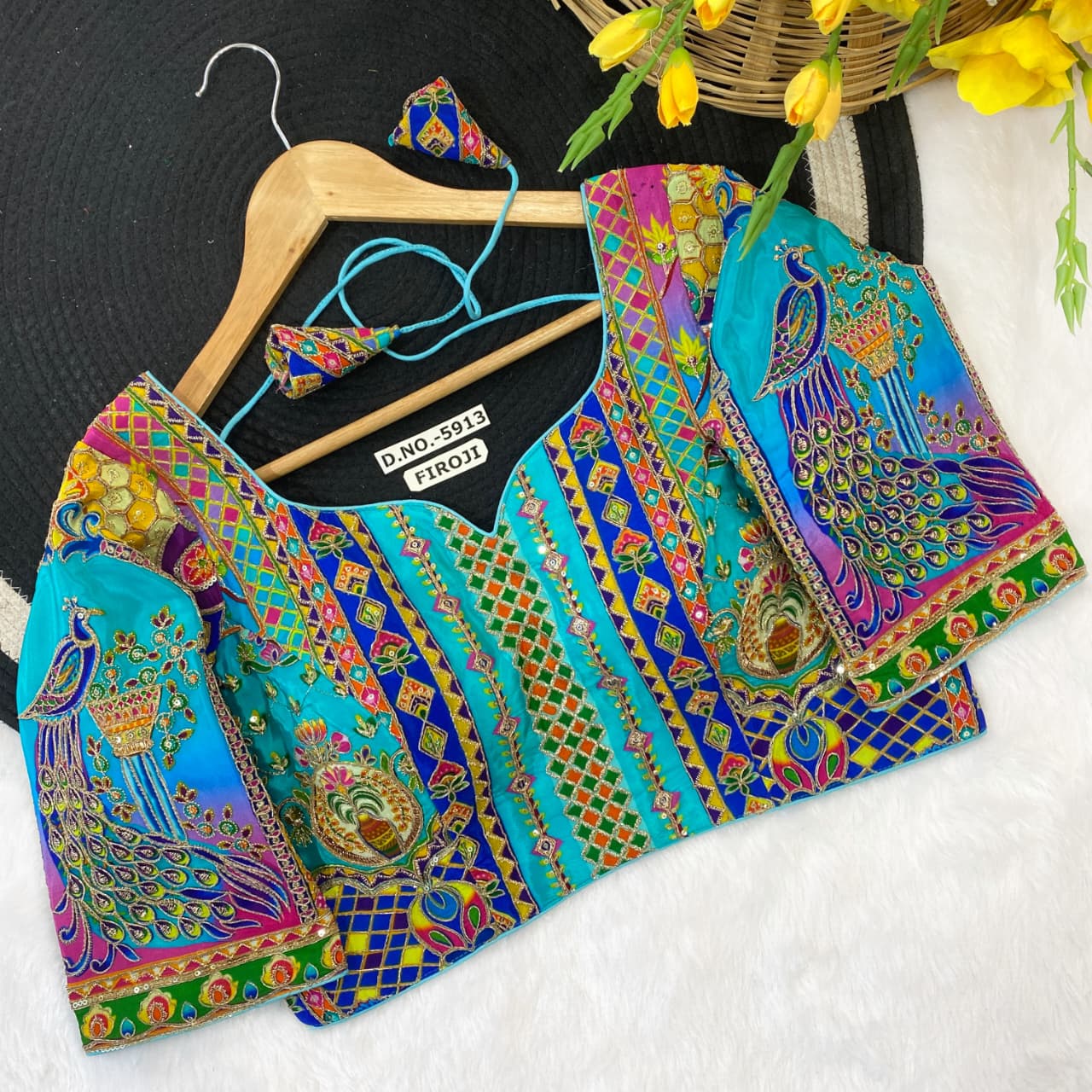 Navratri Viscose Position Print Blouse - Des- 5913 – Green – view 1