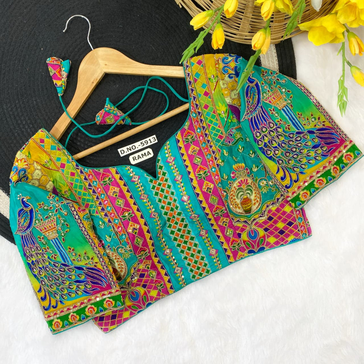 Navratri Viscose Position Print Blouse - Des- 5913 – Yellow – view 10