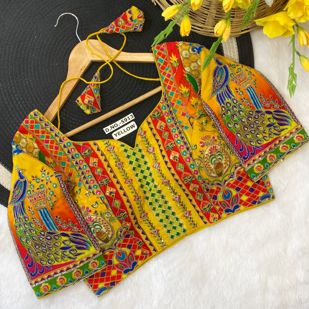 Navratri Viscose Position Print Blouse - Des- 5913 – Mustard – view 9