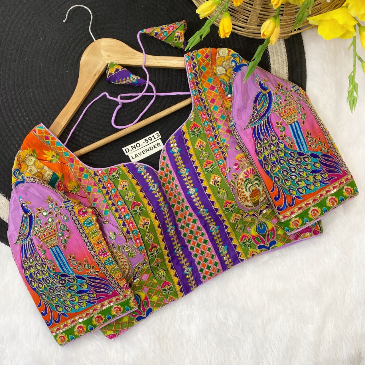 Navratri Viscose Position Print Blouse - Des- 5913 – Rama – view 6