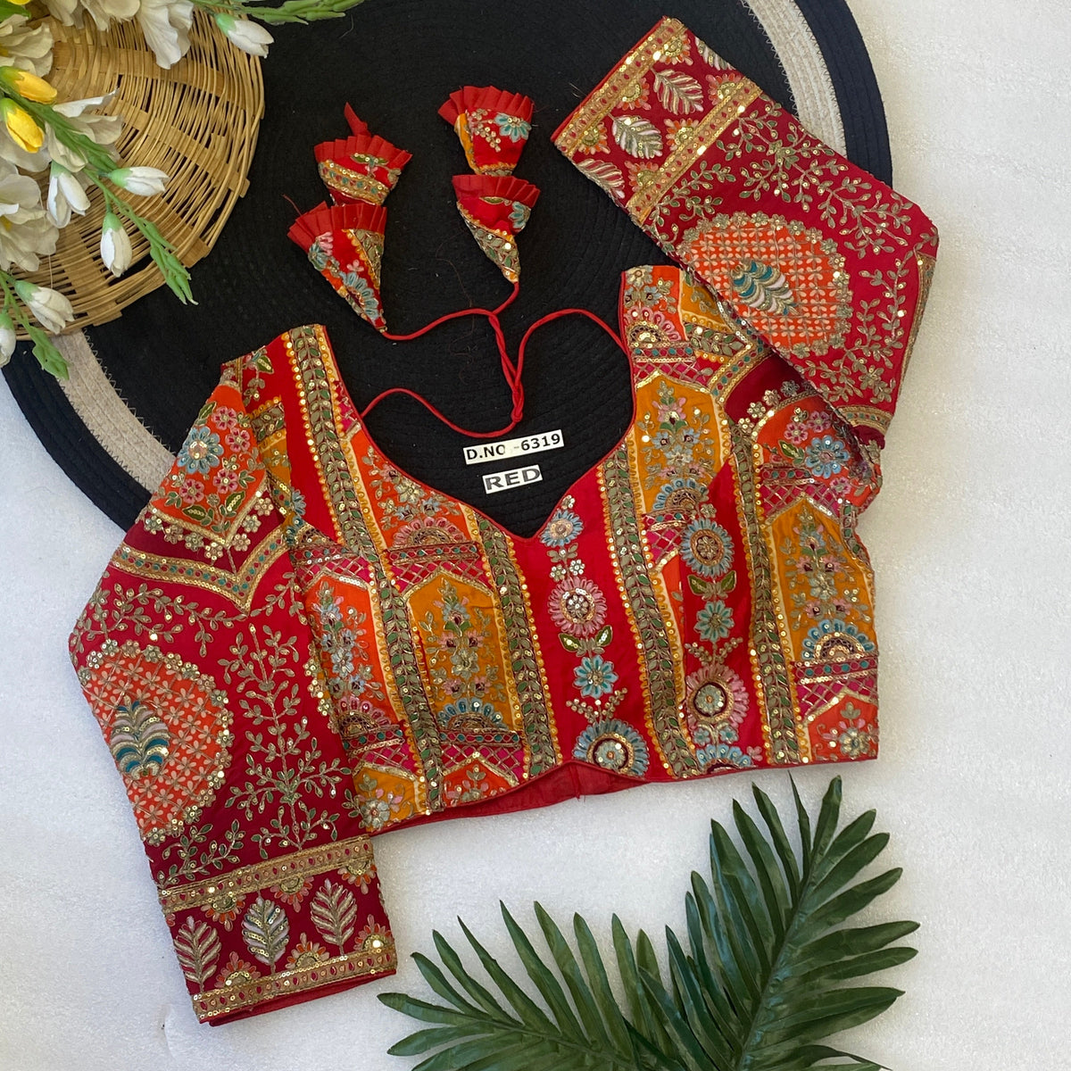 Viscose Crepe Position Printed Blouse | Coding & Sequin Work Sweetheart Neck Designer Blouse - Des- 6319 – Peacock – view 1