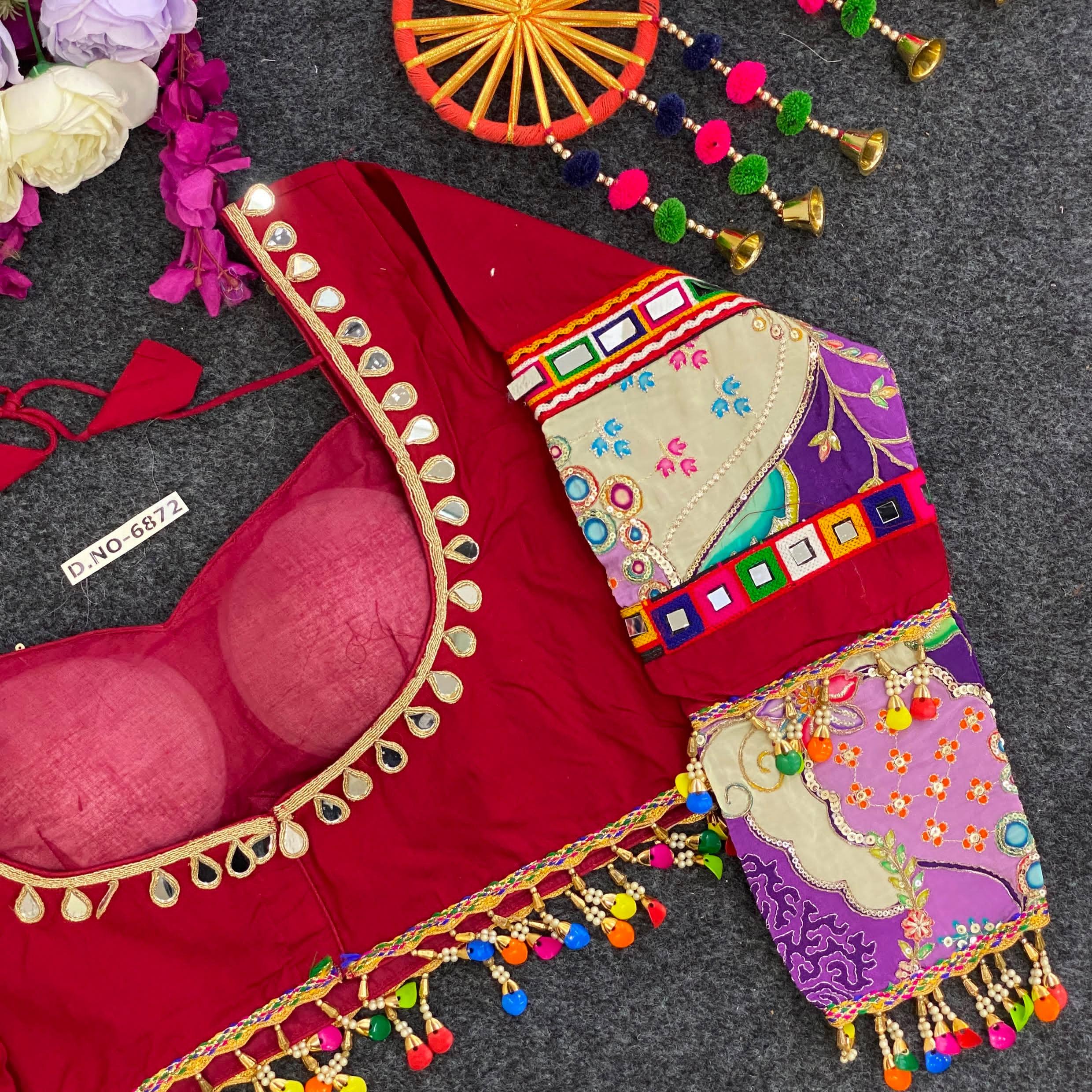 Navratri Masaba Pattern Full Sleeve Blouse - Des- 6872 – Maroon – view 14