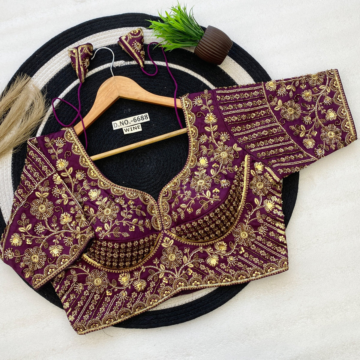 Sabyasachi Pattern Bridal Blouse - Heavy Handwork Italian Silk - Des- 6688 – Black – view 5
