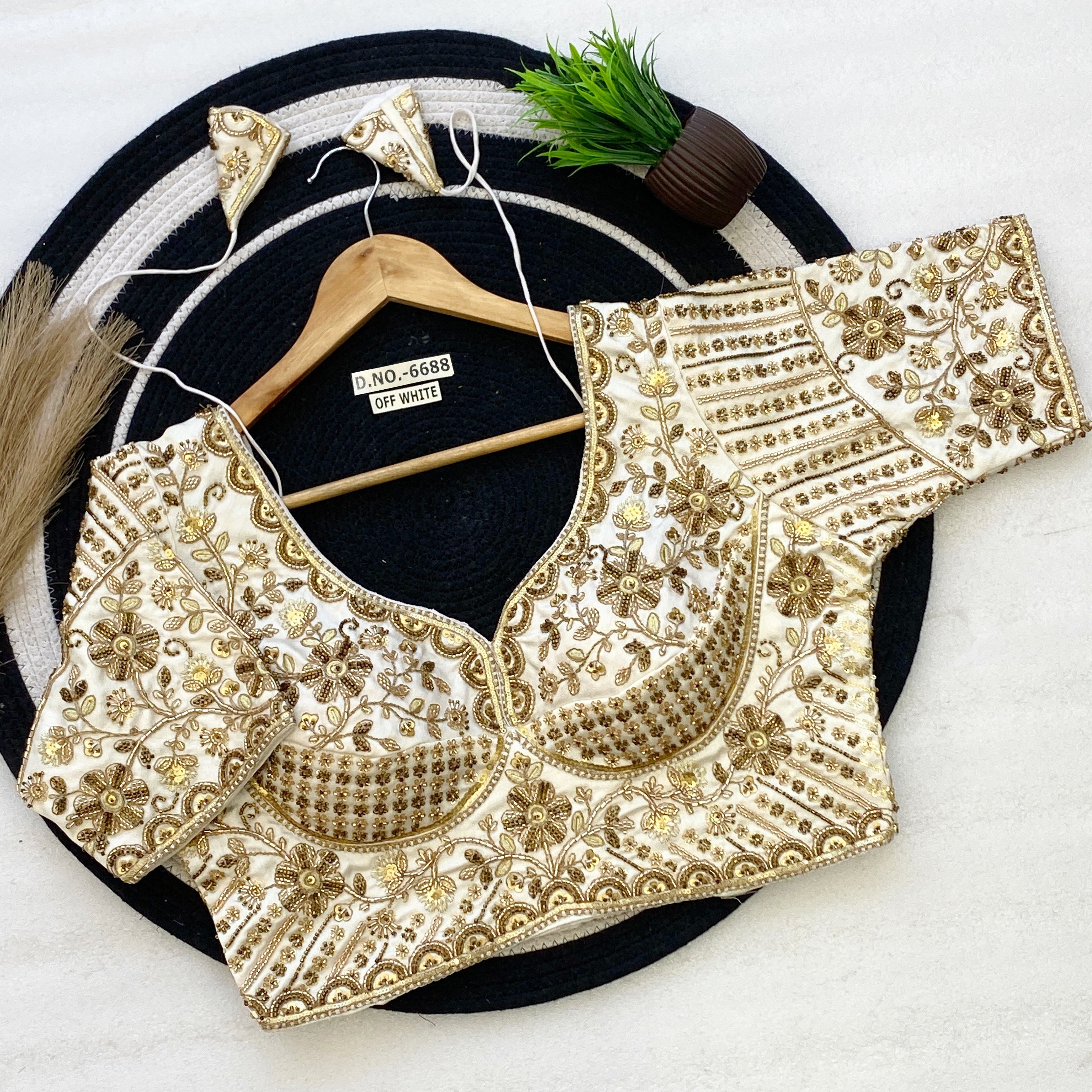 Sabyasachi Pattern Bridal Blouse - Heavy Handwork Italian Silk - Des- 6688 – Yellow – view 10