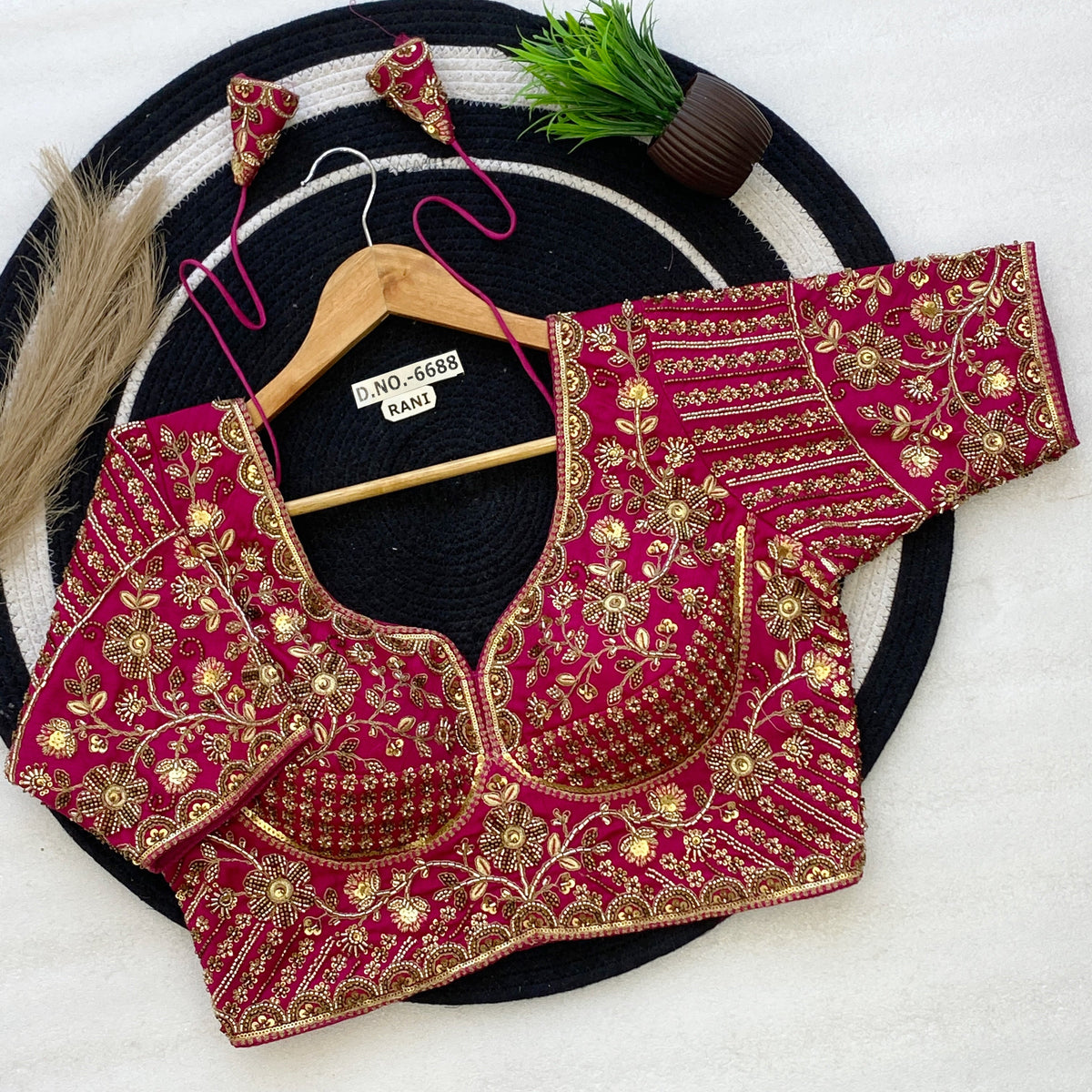 Sabyasachi Pattern Bridal Blouse - Heavy Handwork Italian Silk - Des- 6688 – Orange – view 12