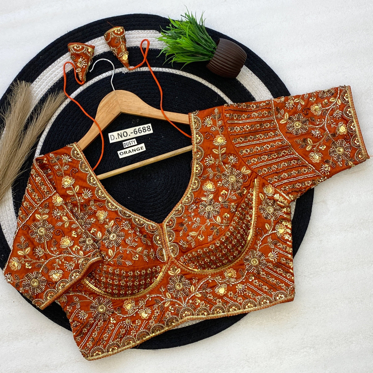Sabyasachi Pattern Bridal Blouse - Heavy Handwork Italian Silk - Des- 6688 – Pink – view 13