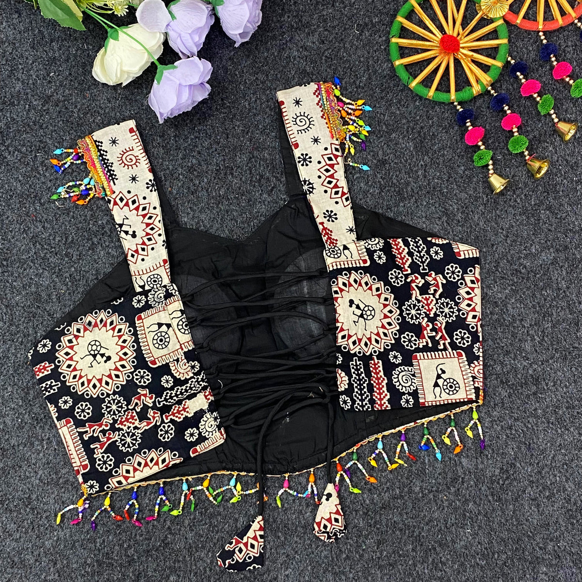 Navratri Spaghetti Cotton Print - Des- 6869 – Black – view 2