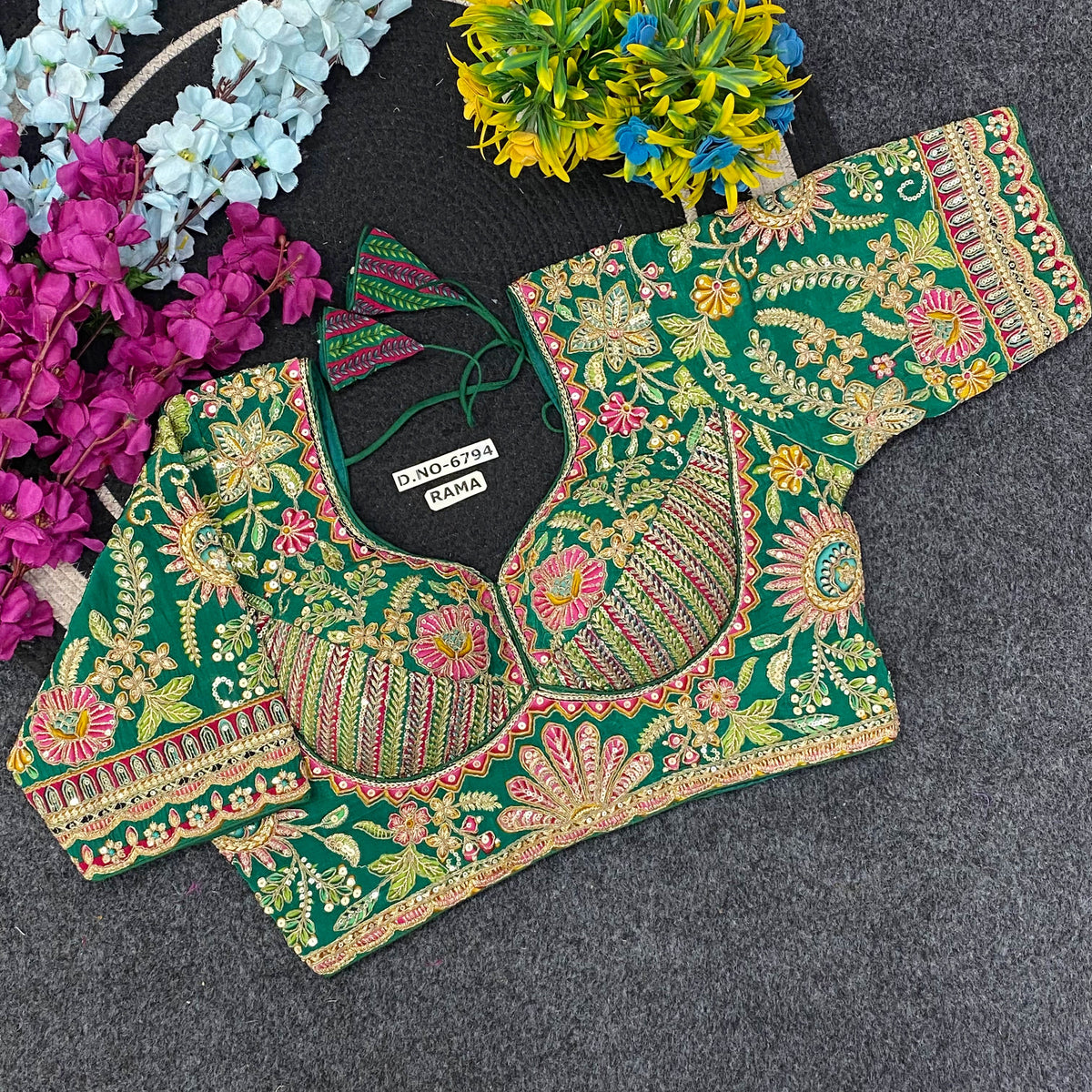 Sweetheart Neck Viscose Crepe Designer Blouse - Des- 6794 – Mehndi – view 3