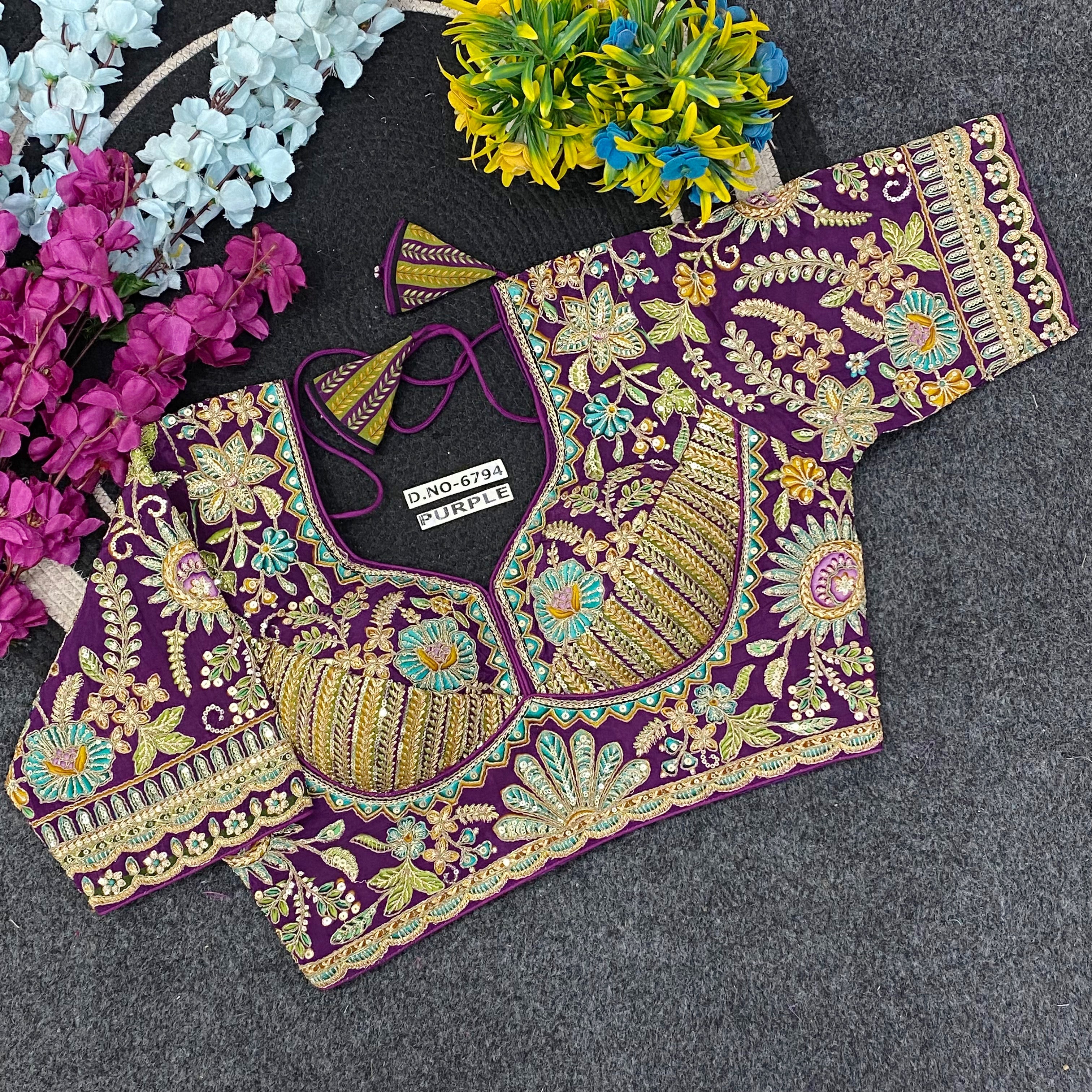 Sweetheart Neck Viscose Crepe Designer Blouse - Des- 6794 – Peacock – view 11