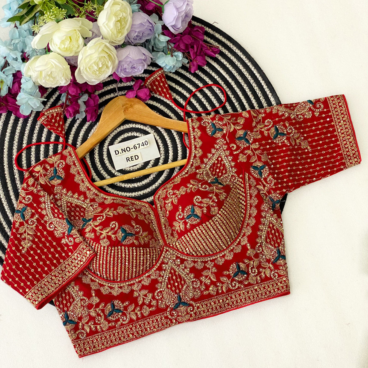 Diamond Work Fox Georgette Bridal Blouse - Des- 6740 – Maroon – view 6