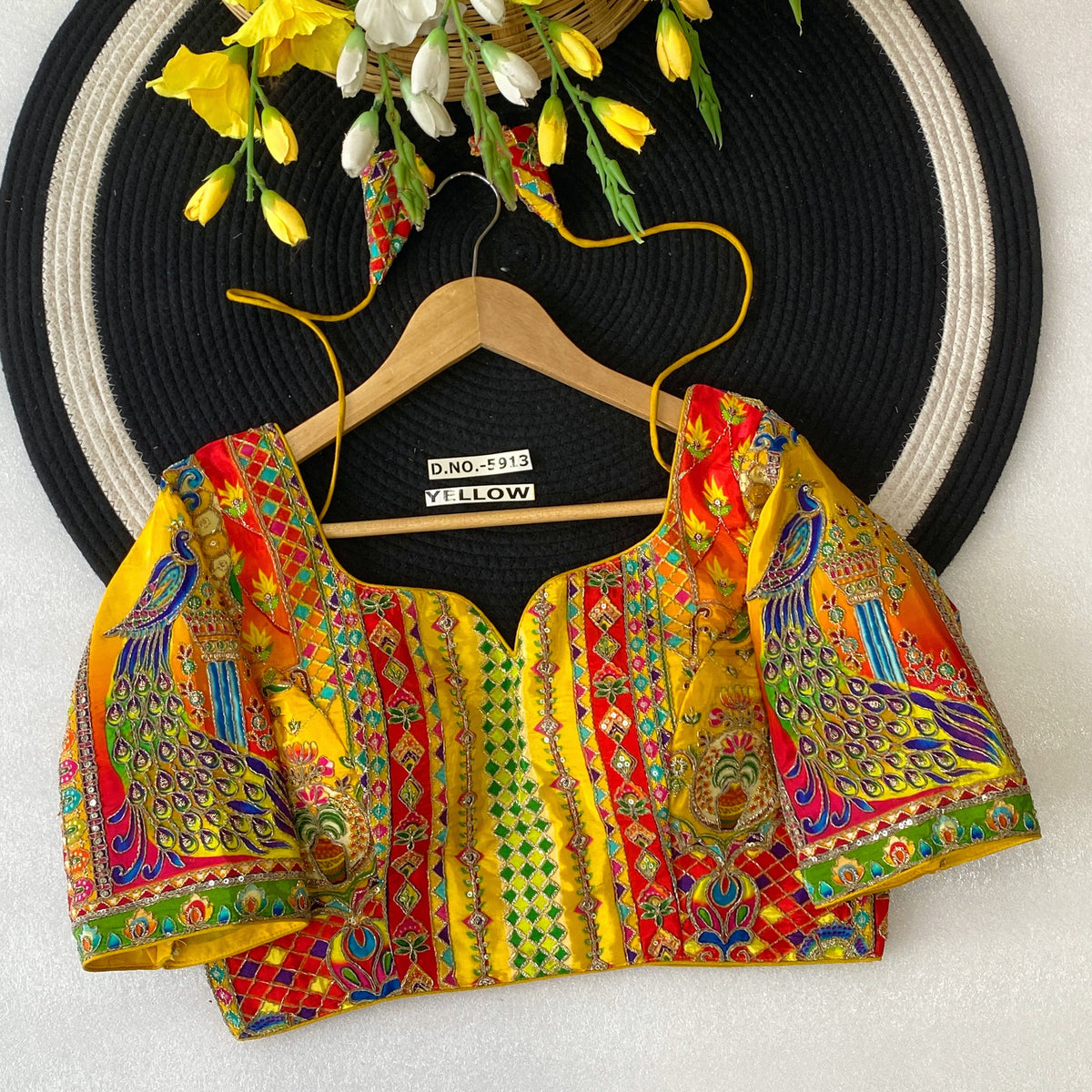 Navratri Viscose Position Print Blouse - Des- 5913 – Green – view 17