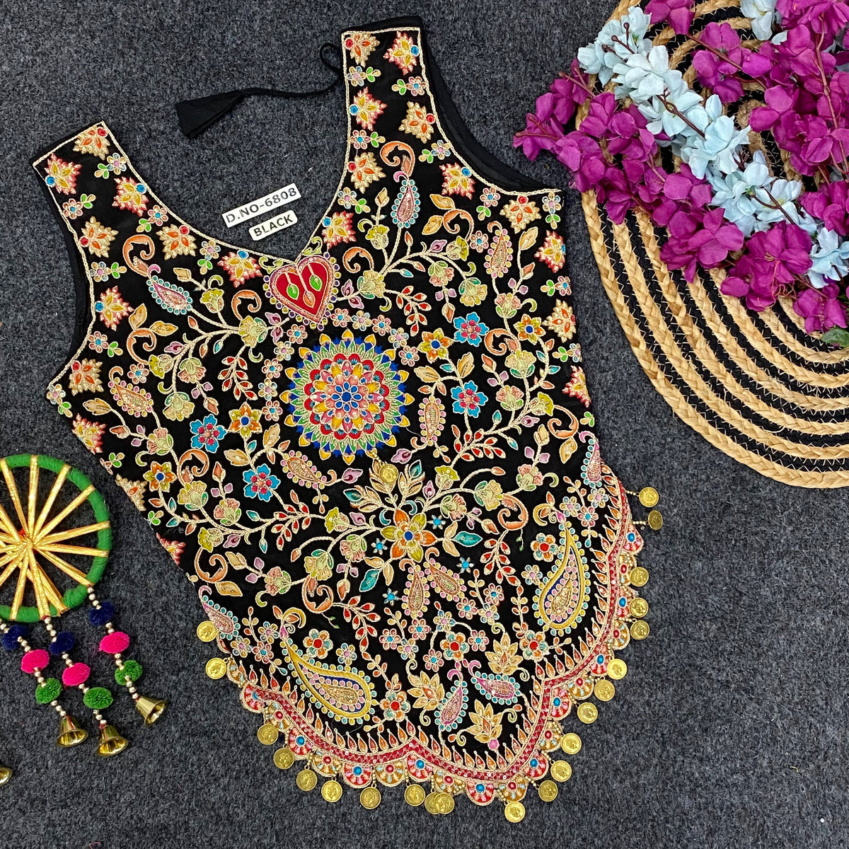 Navratri Kedia Position Print Coin Work Blouse - Des- 6808 – Blackrani – view 5
