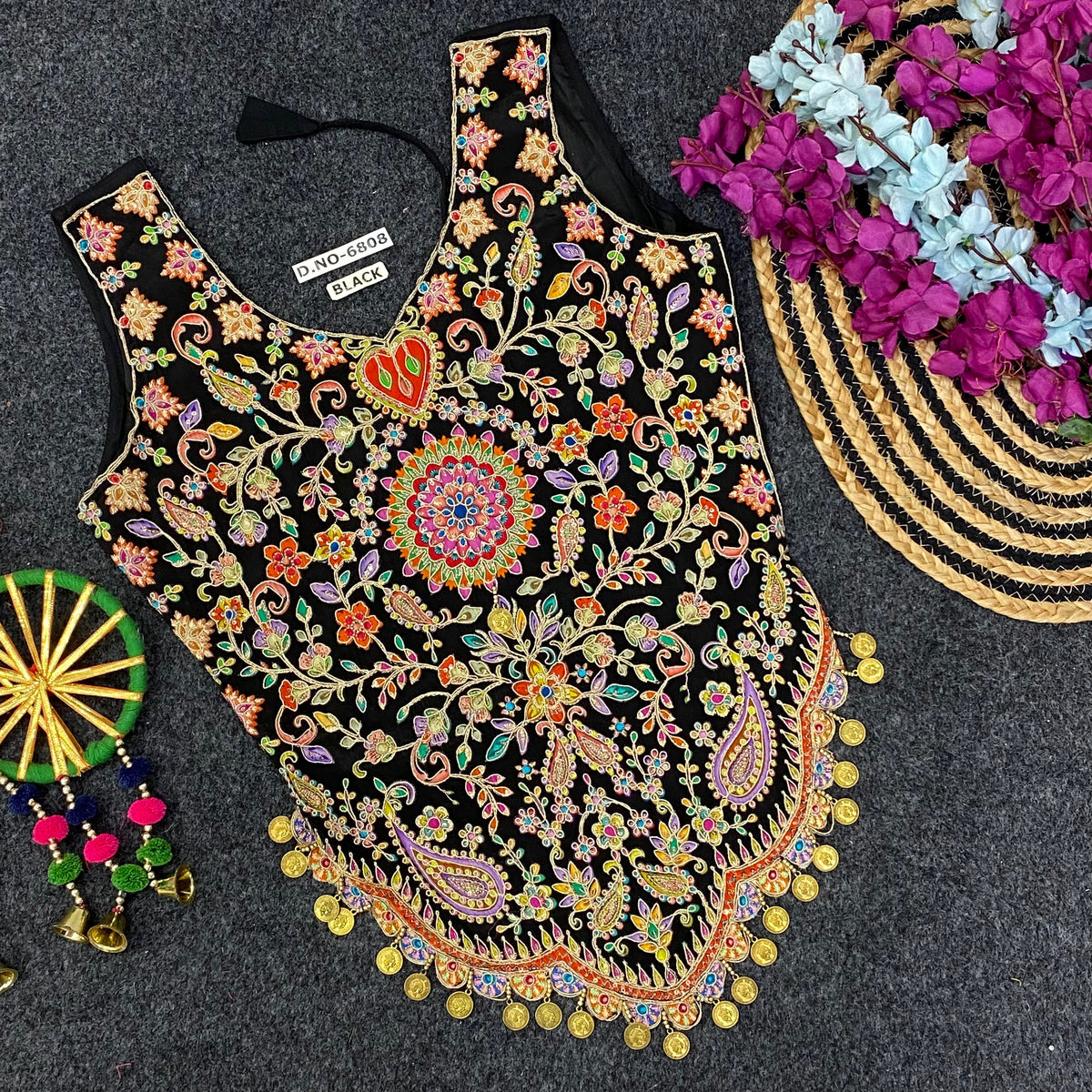 Navratri Kedia Position Print Coin Work Blouse - Des- 6808 – Blackpurple – view 6