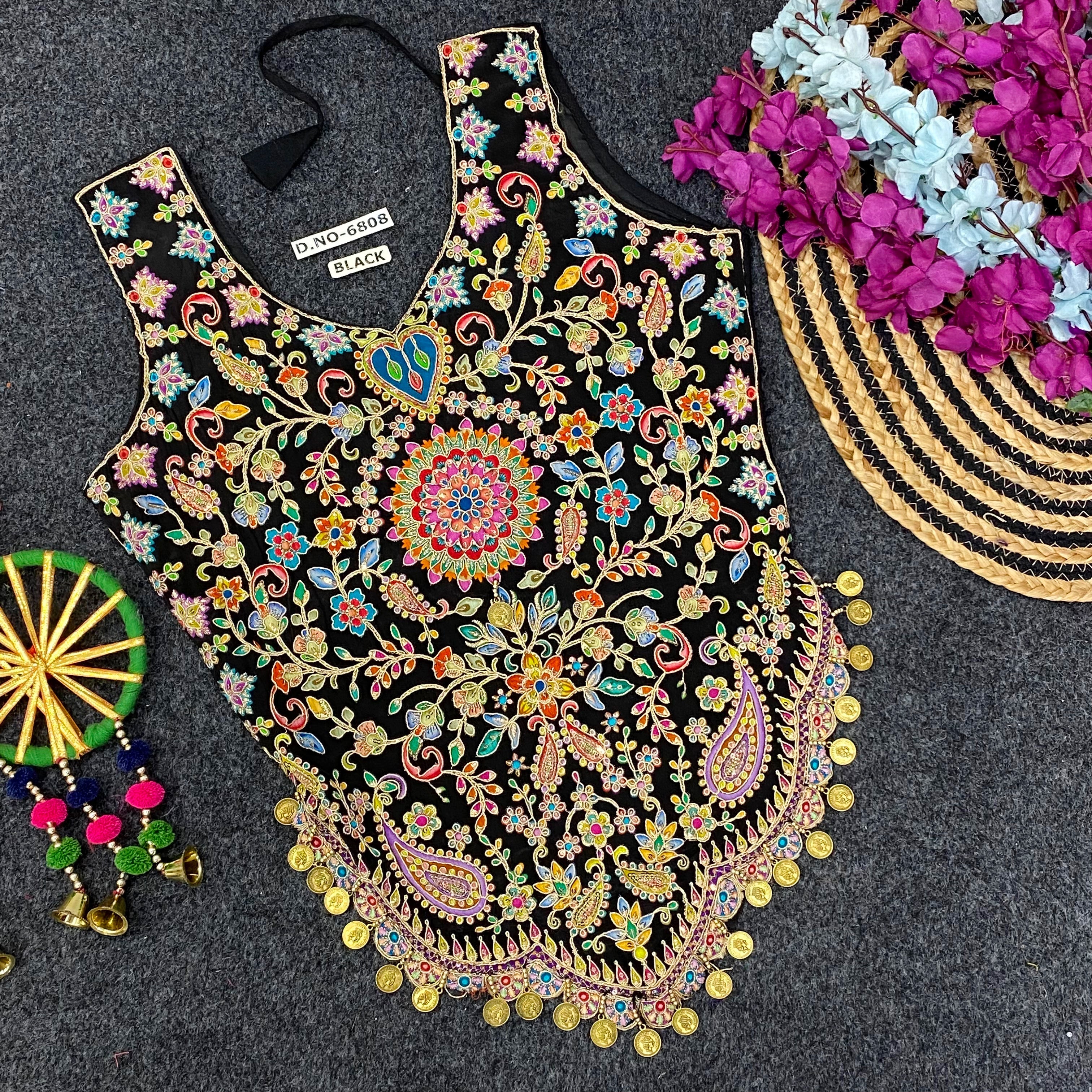 Navratri Kedia Position Print Coin Work Blouse - Des- 6808 – Whitedarkred – view 7