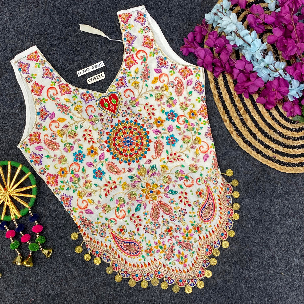 Navratri Kedia Position Print Coin Work Blouse - Des- 6808 – Blacklightred – view 8