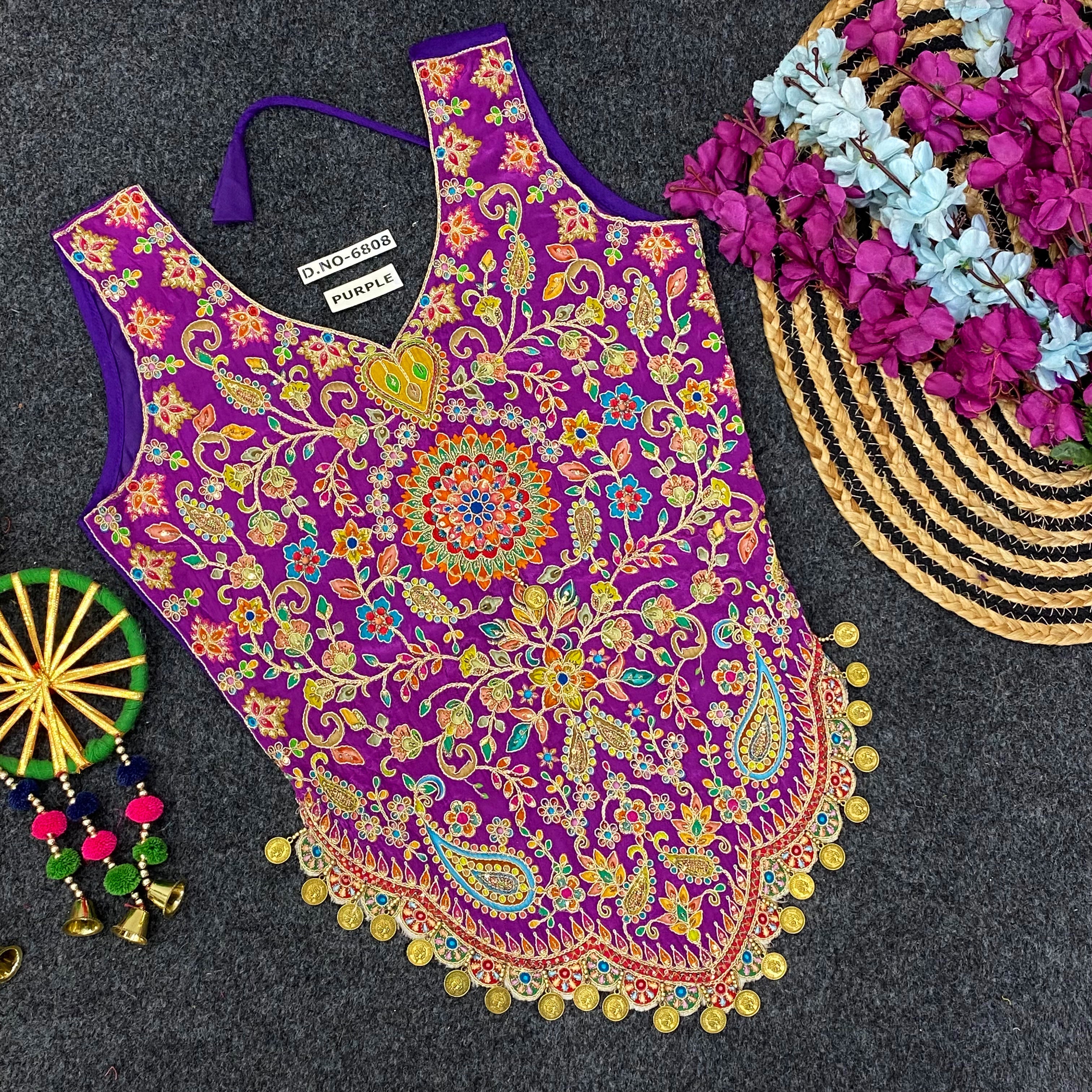 Navratri Kedia Position Print Coin Work Blouse - Des- 6808 – Yellow – view 10