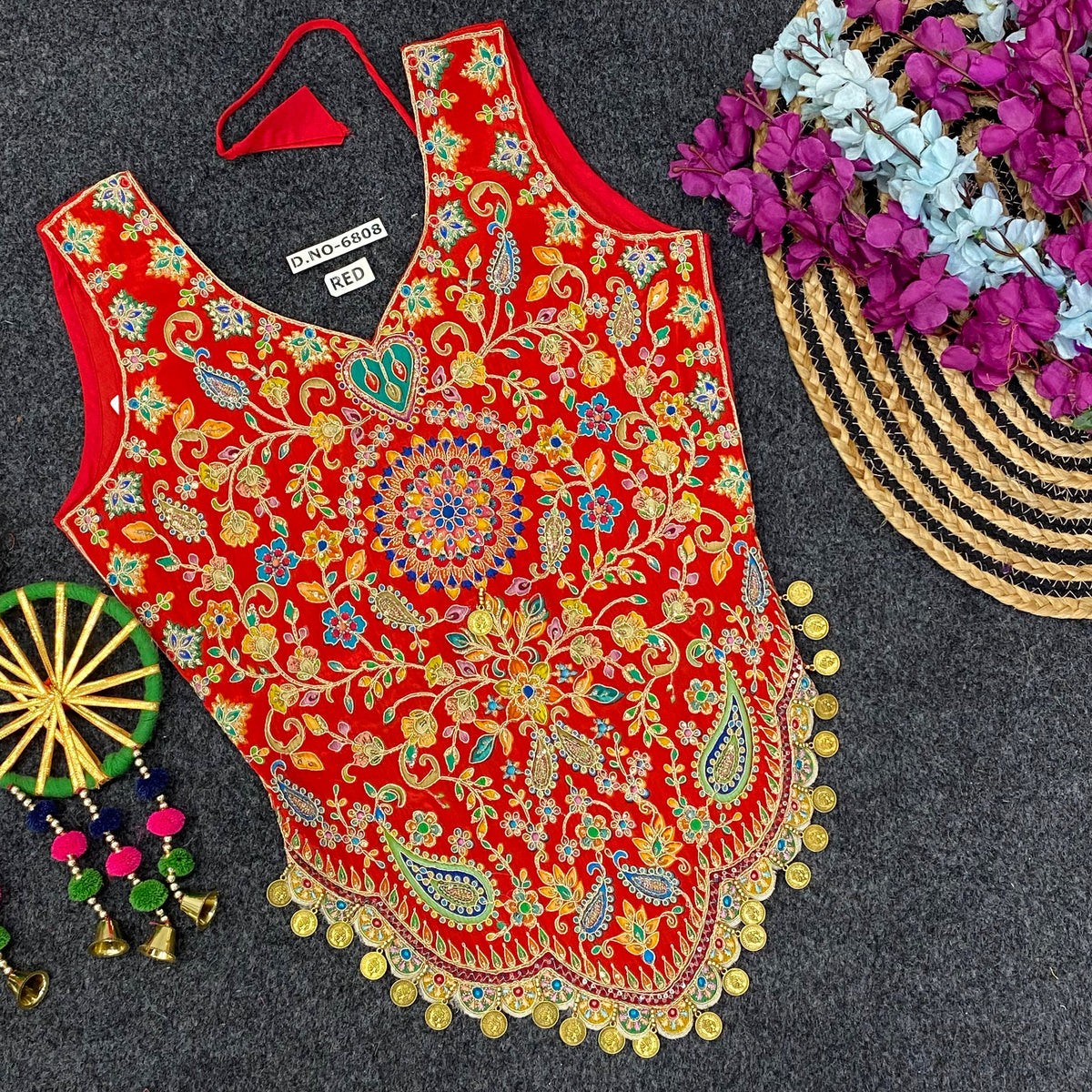 Navratri Kedia Position Print Coin Work Blouse - Des- 6808 – Chiku – view 12