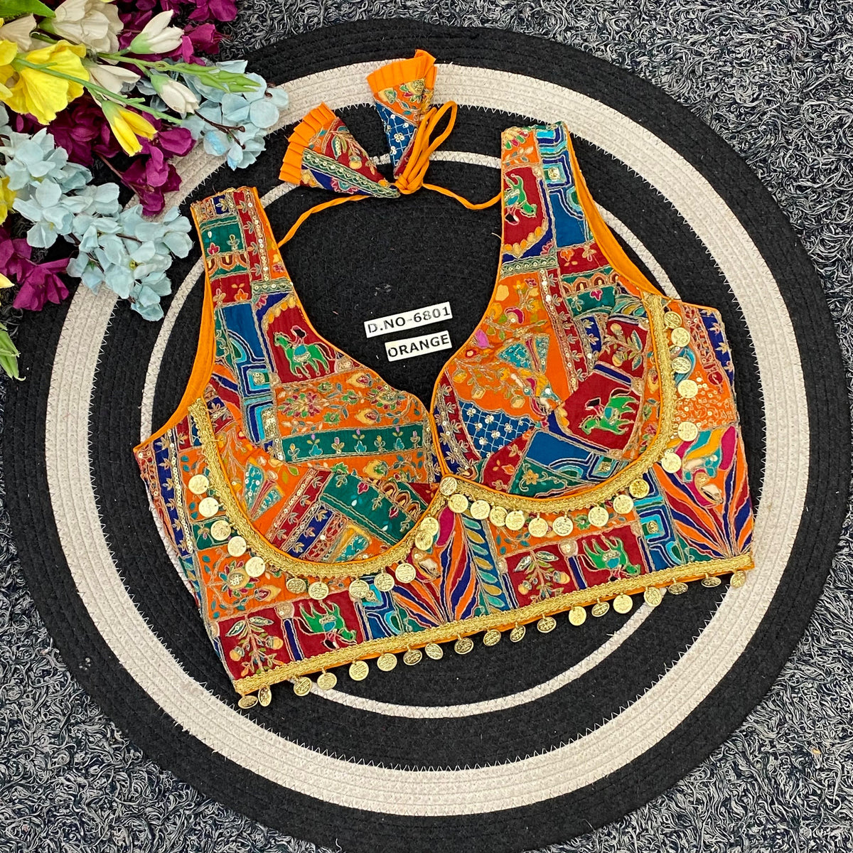 Navratri Coin Work Convertible Sleeves Blouse - Des- 6801 – Peacock – view 10