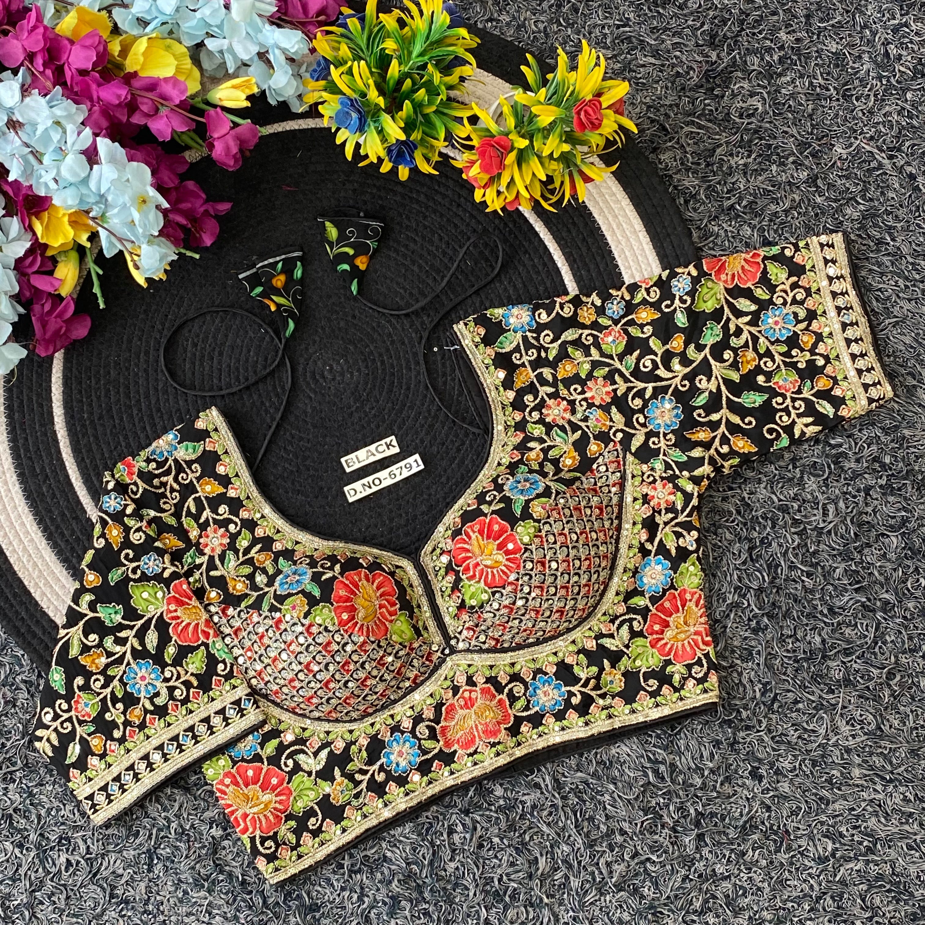 Viscose Crepe Sabyasachi Pattern Blouse - Des- 6791 – Green – view 5