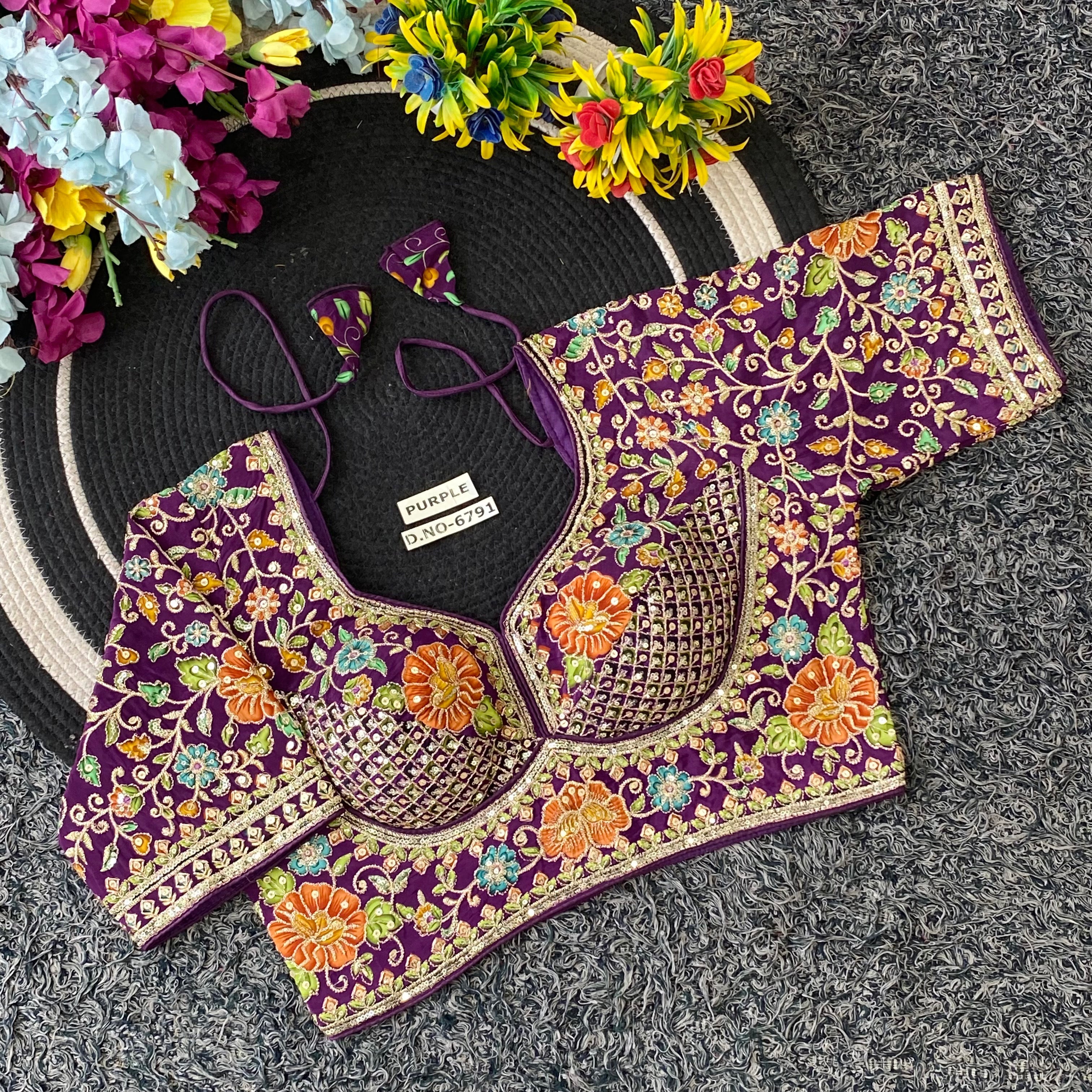 Viscose Crepe Sabyasachi Pattern Blouse - Des- 6791 – Rani – view 7