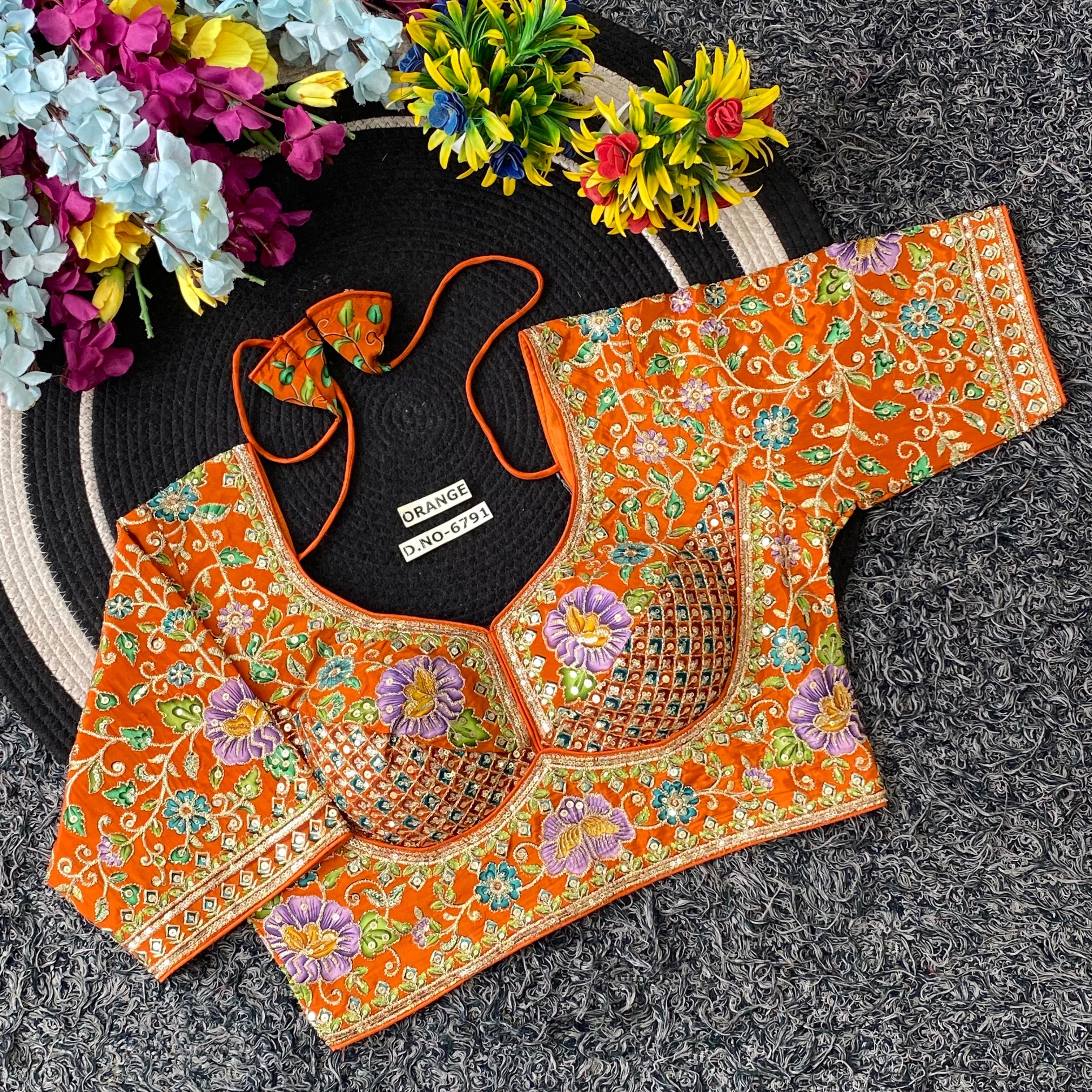 Viscose Crepe Sabyasachi Pattern Blouse - Des- 6791 – Botte Green – view 11