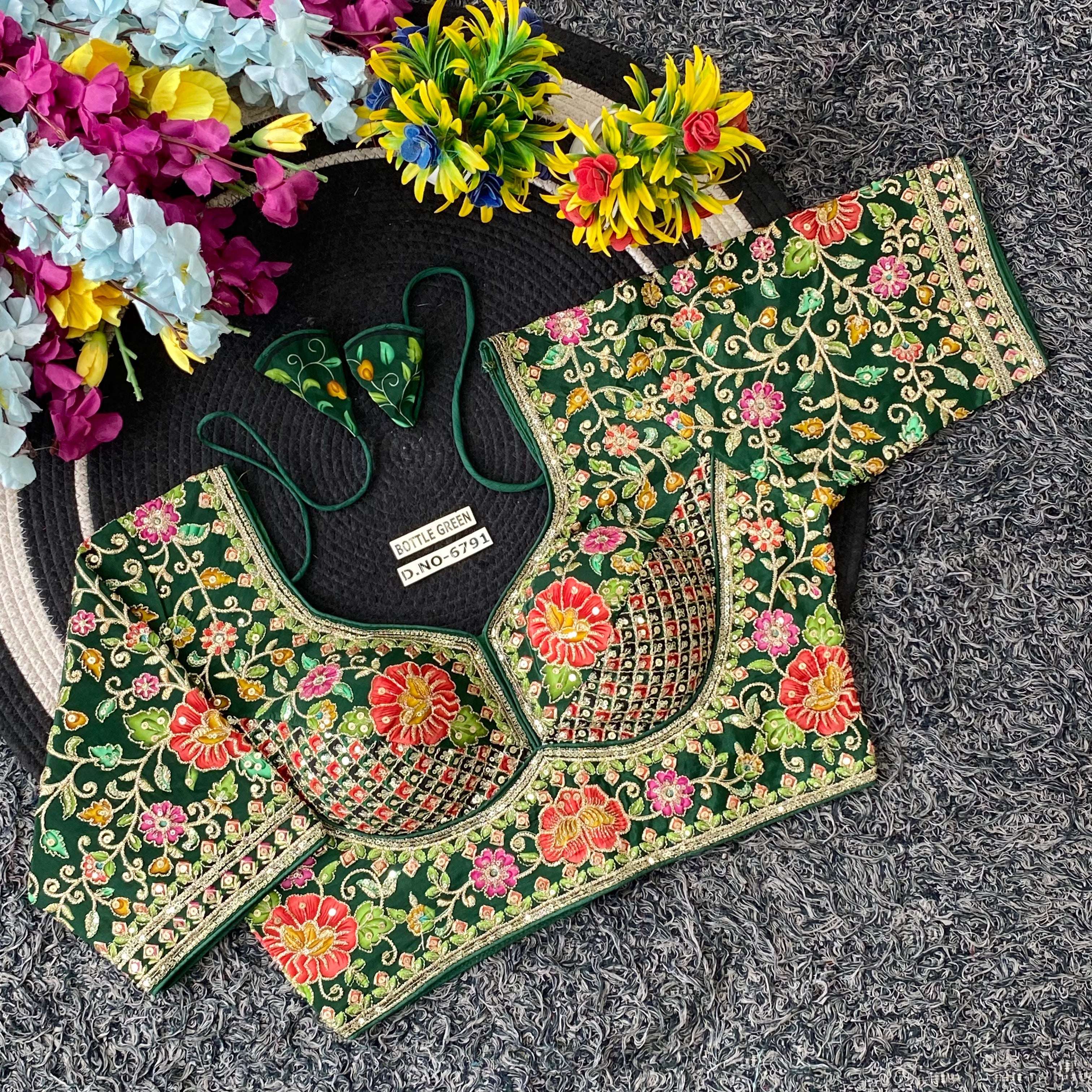 Viscose Crepe Sabyasachi Pattern Blouse - Des- 6791 – Yellow – view 12