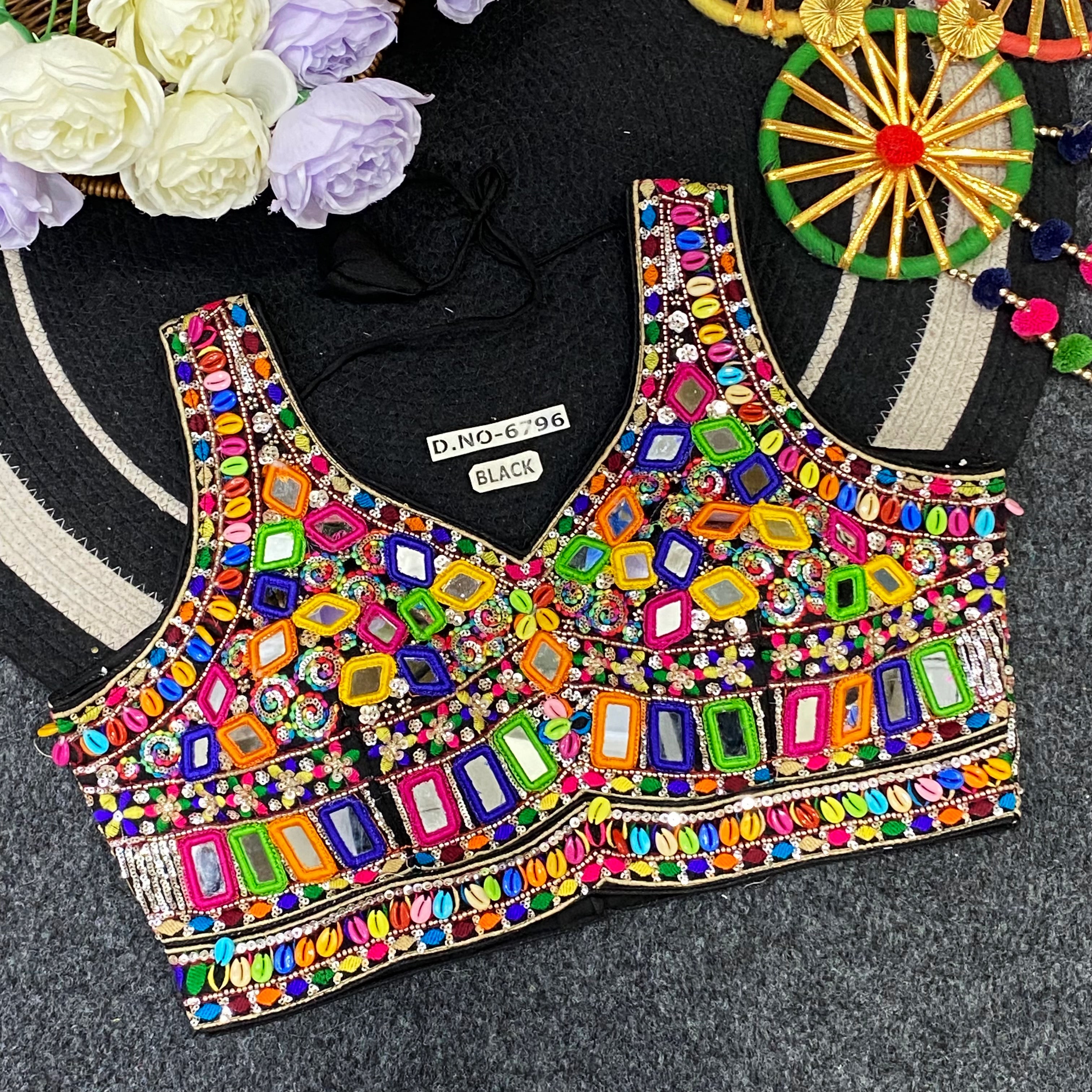 Premium Navratri Heavy Designer Mirror Work Blouse - Des- 6796 – Blue – view 5