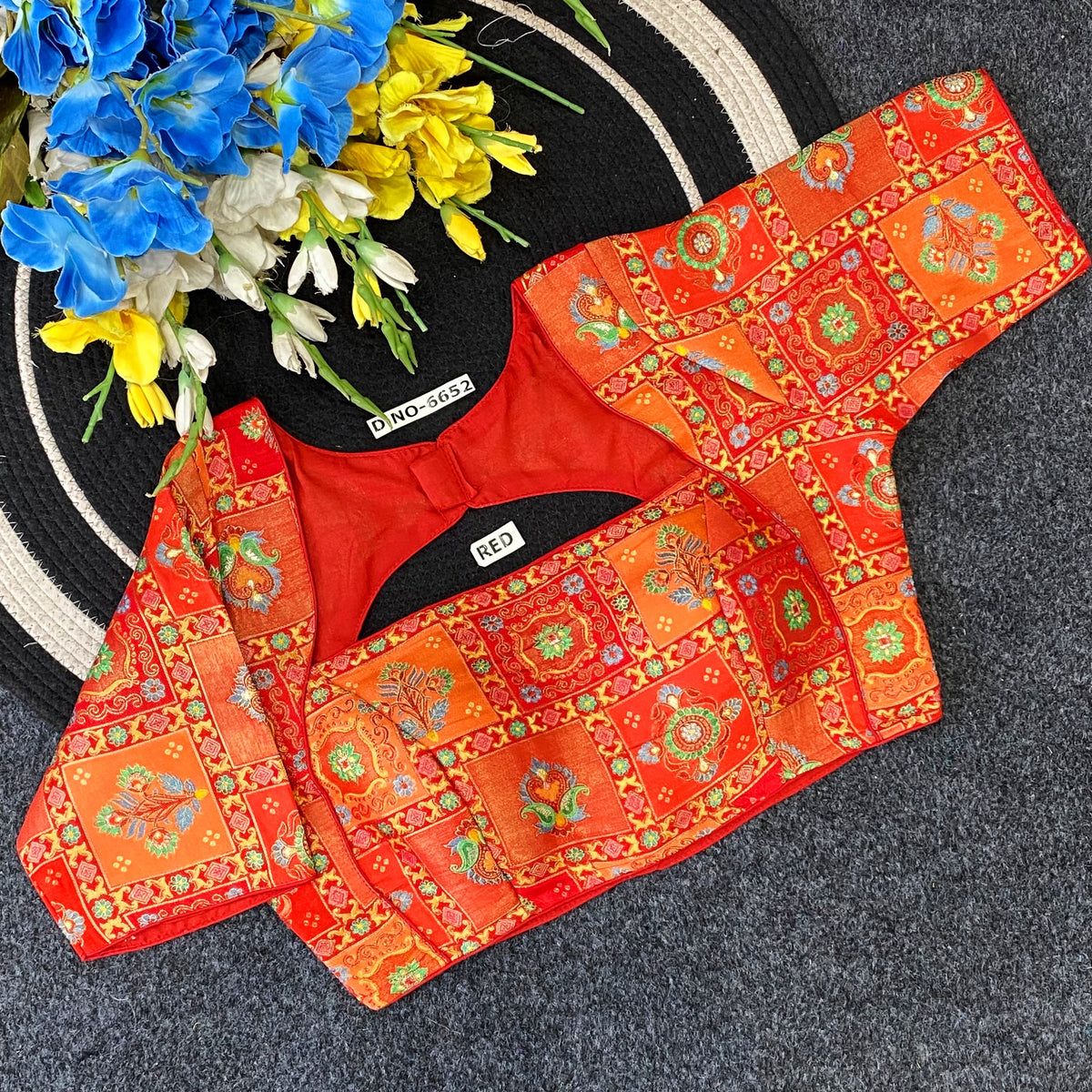 Jacquard Readymade Fancy Blouse - Des- 6652 – Mehndi – view 6