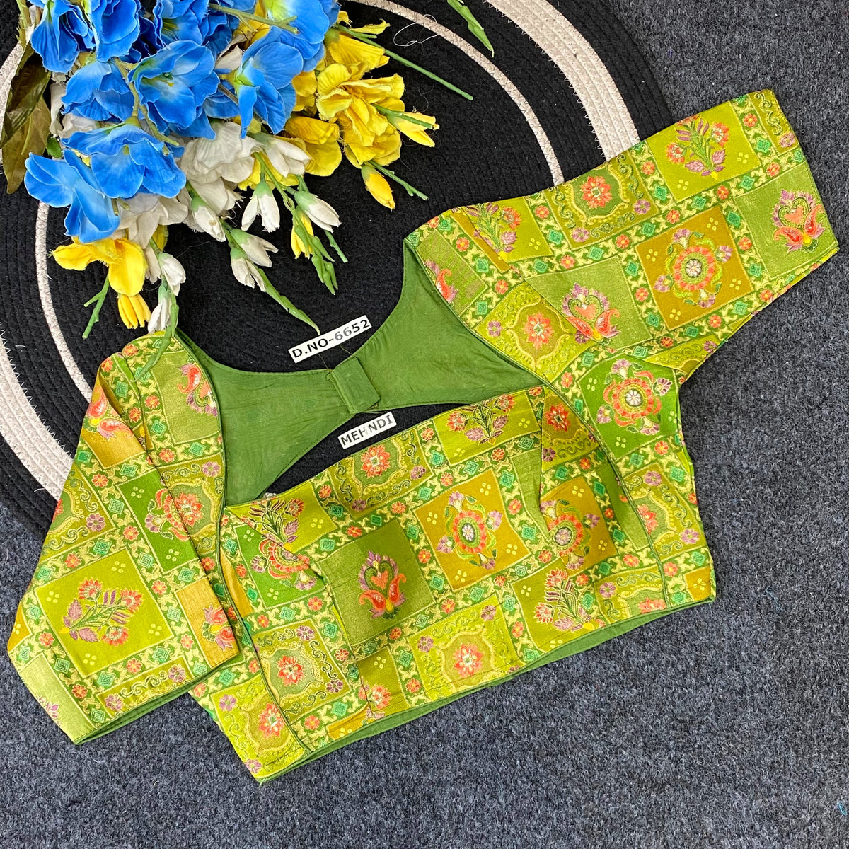 Jacquard Readymade Fancy Blouse - Des- 6652 – Green – view 7