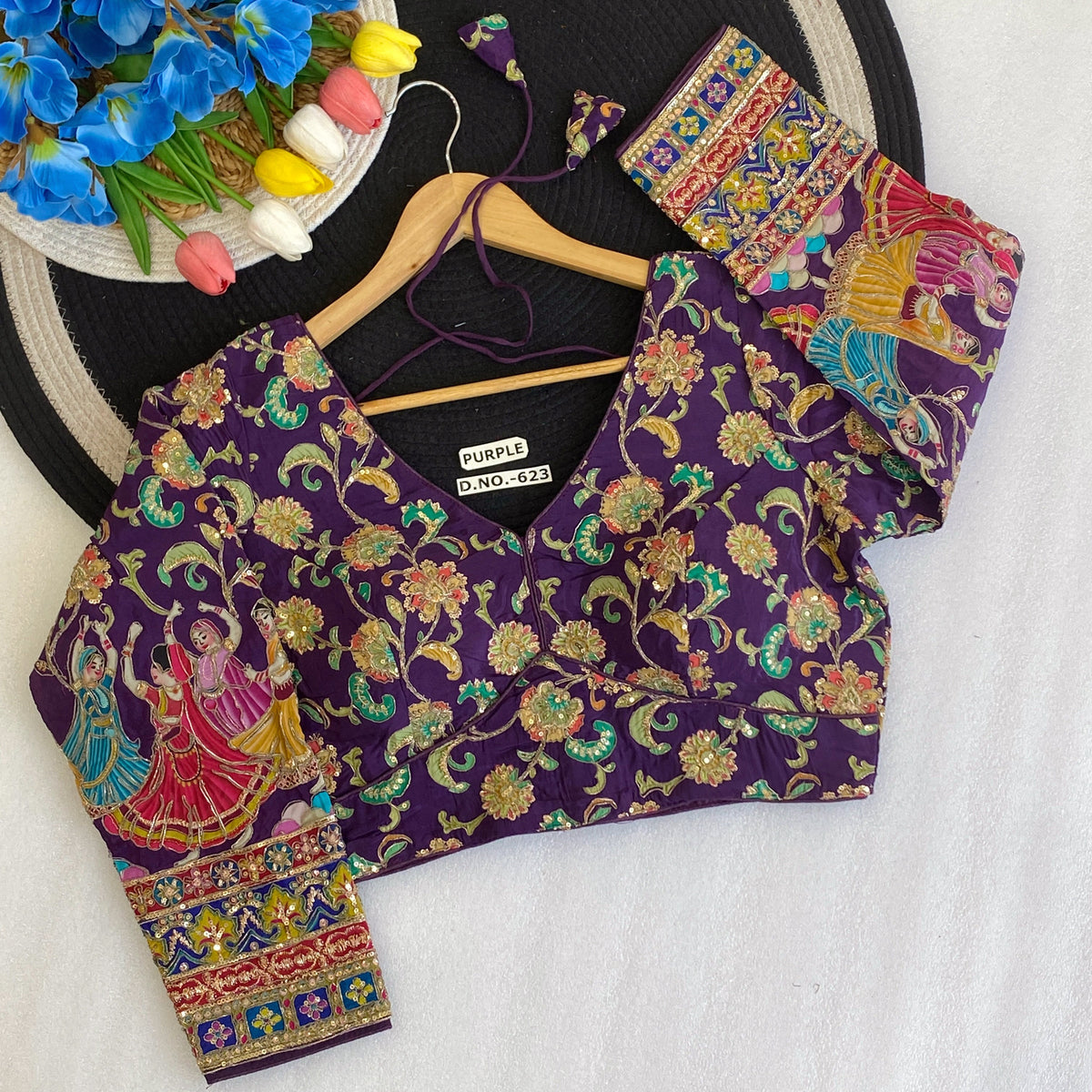 Viscose Crepe Position Print Embroidered Blouse - Des- 623 – Purple – view 1