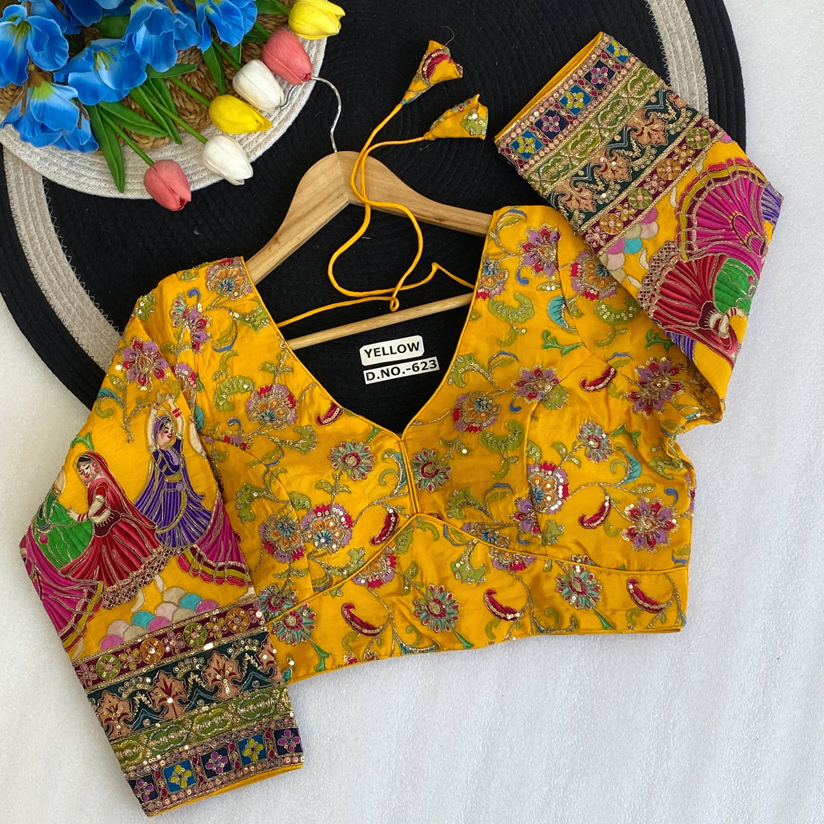 Viscose Crepe Position Print Embroidered Blouse - Des- 623 – Black – view 3