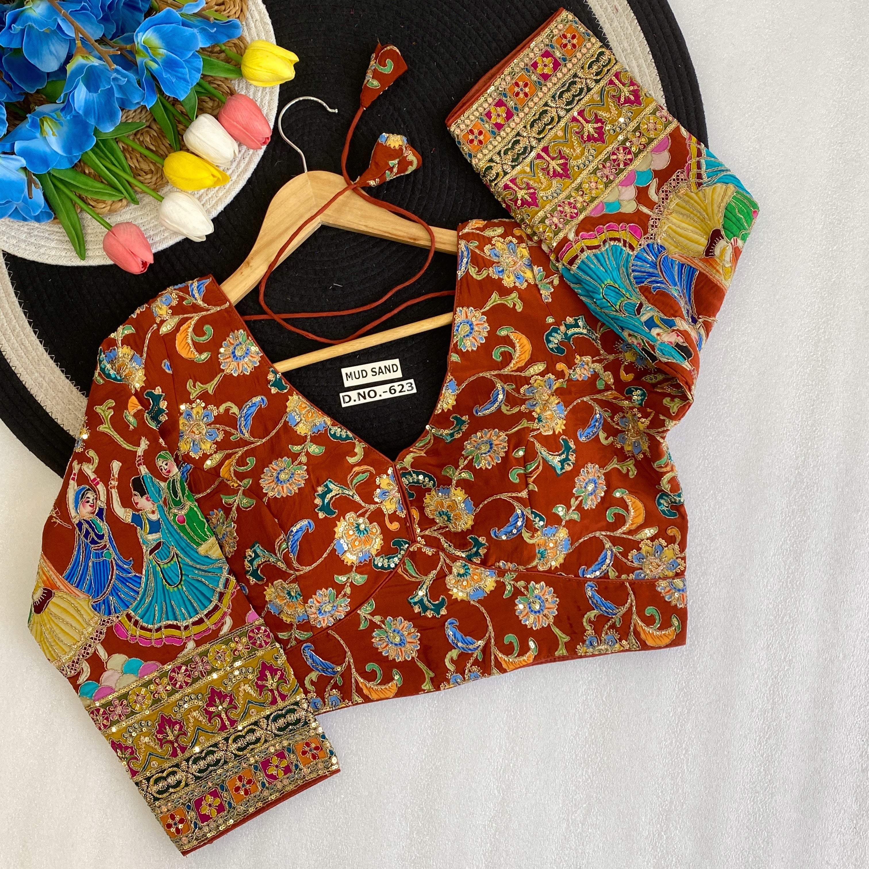 Viscose Crepe Position Print Embroidered Blouse - Des- 623 – Yellow – view 2