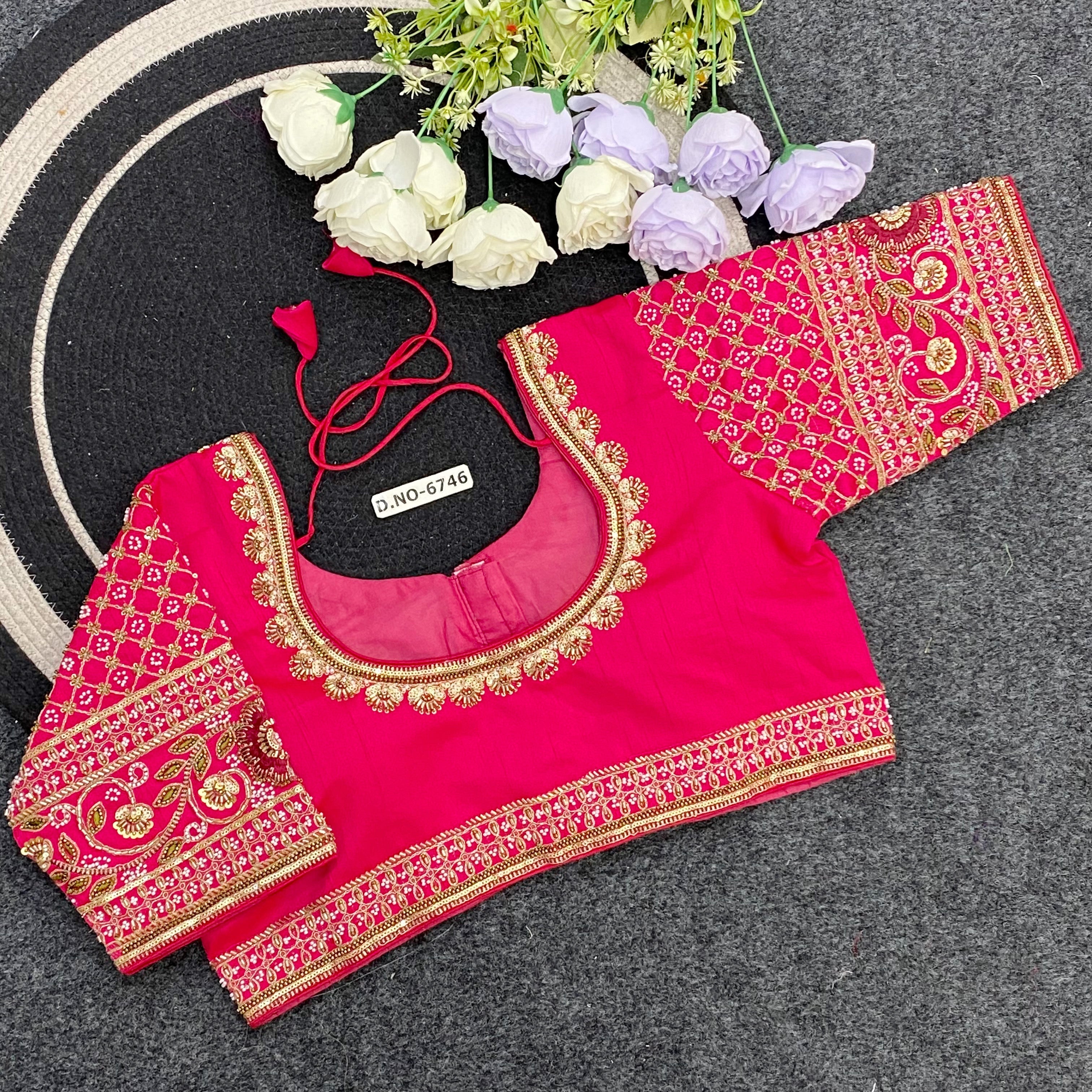Italian Silk Designer Hand Work Blouse - Des- 6746 – Red – view 1
