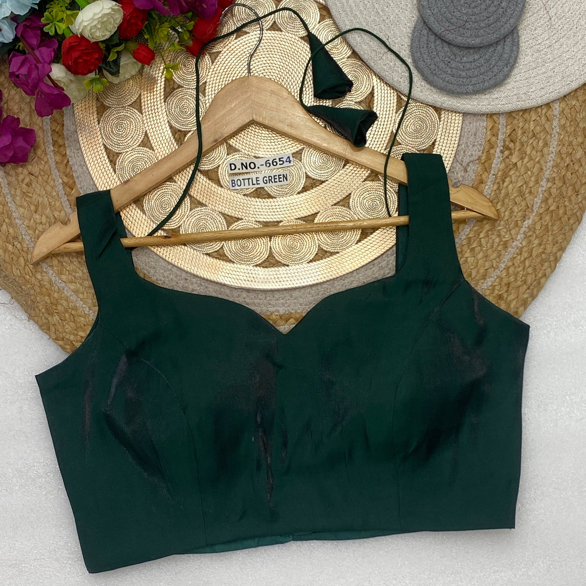 Premium Broad Strap Sleeveless Blouse - Seamless Finish Designer Wear - Des- 6654 – Peacock – view 7