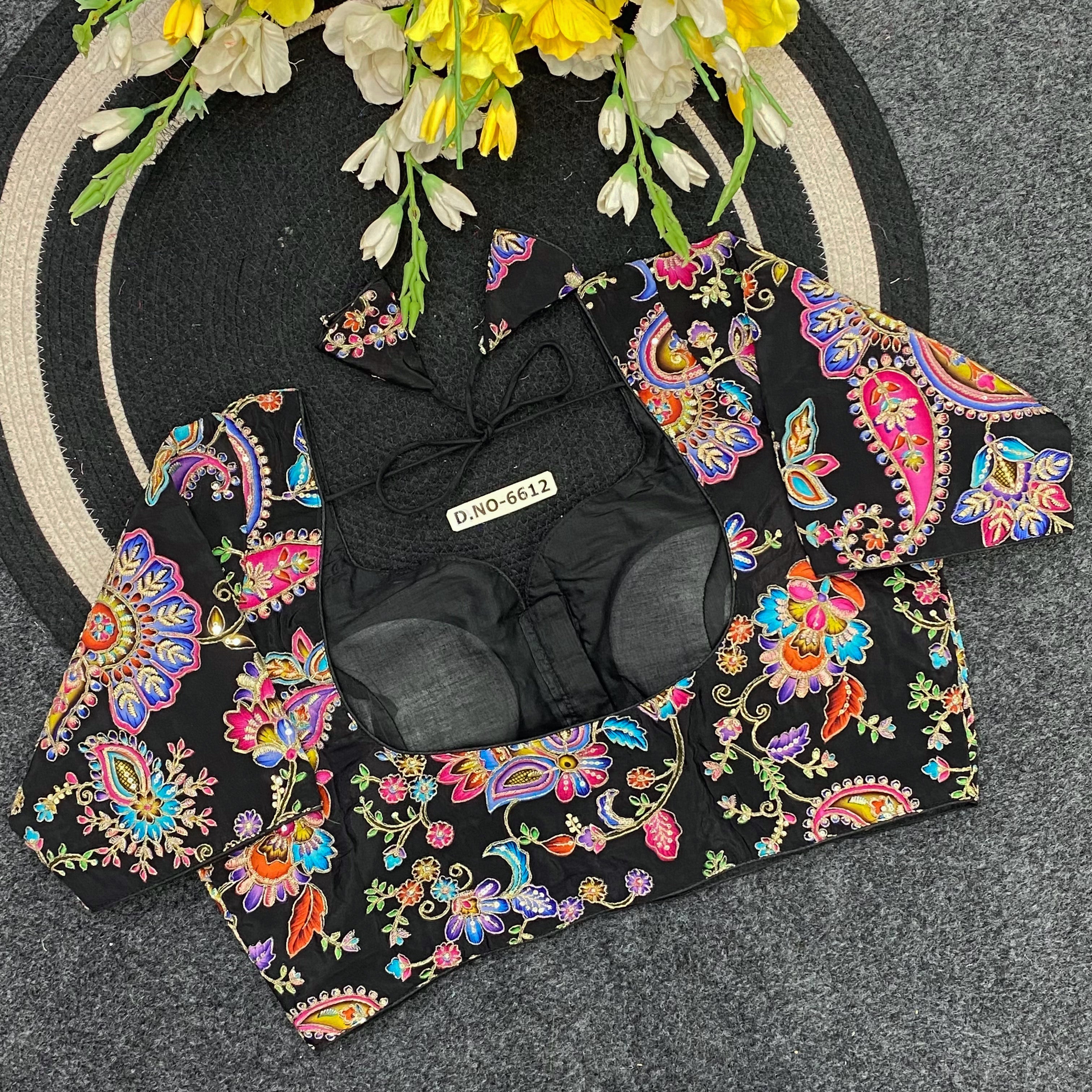 Viscose Crepe Position Print Sweetheart Neck Blouse - Des- 6612 – Purple – view 2