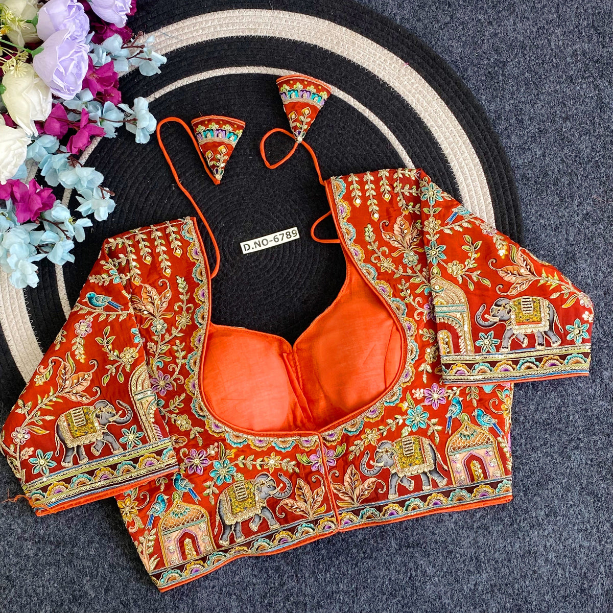 Navratri Viscose Crepe Position Print Blouse - Des- 6789 – Orange – view 2