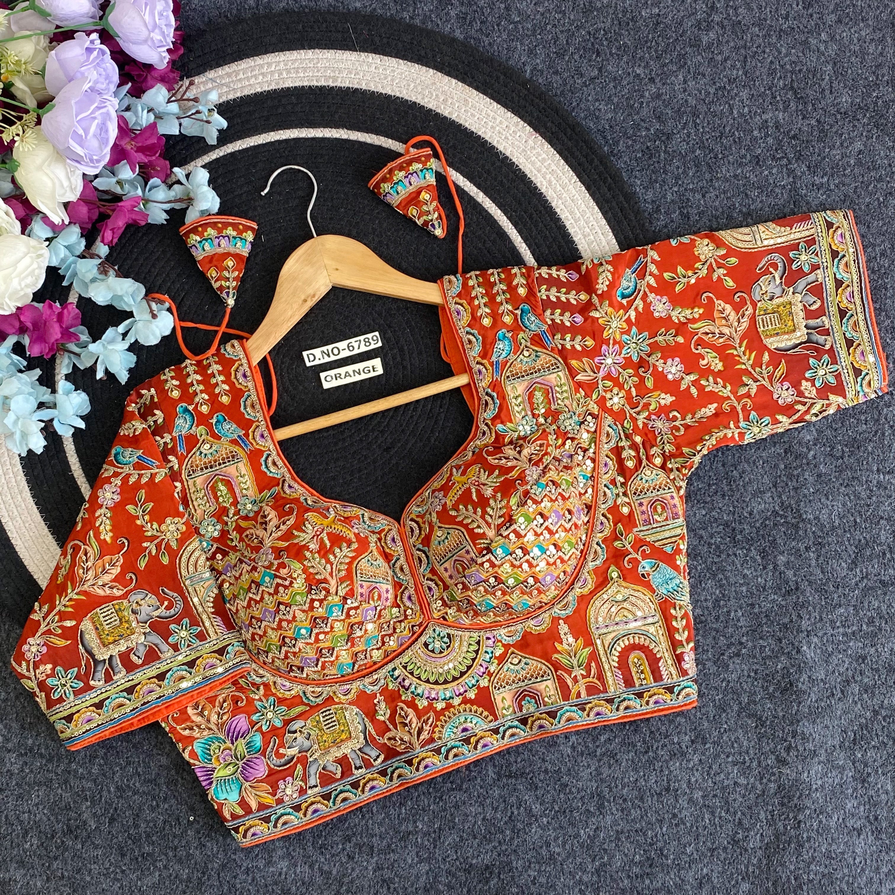 Navratri Viscose Crepe Position Print Blouse - Des- 6789 – Red – view 1