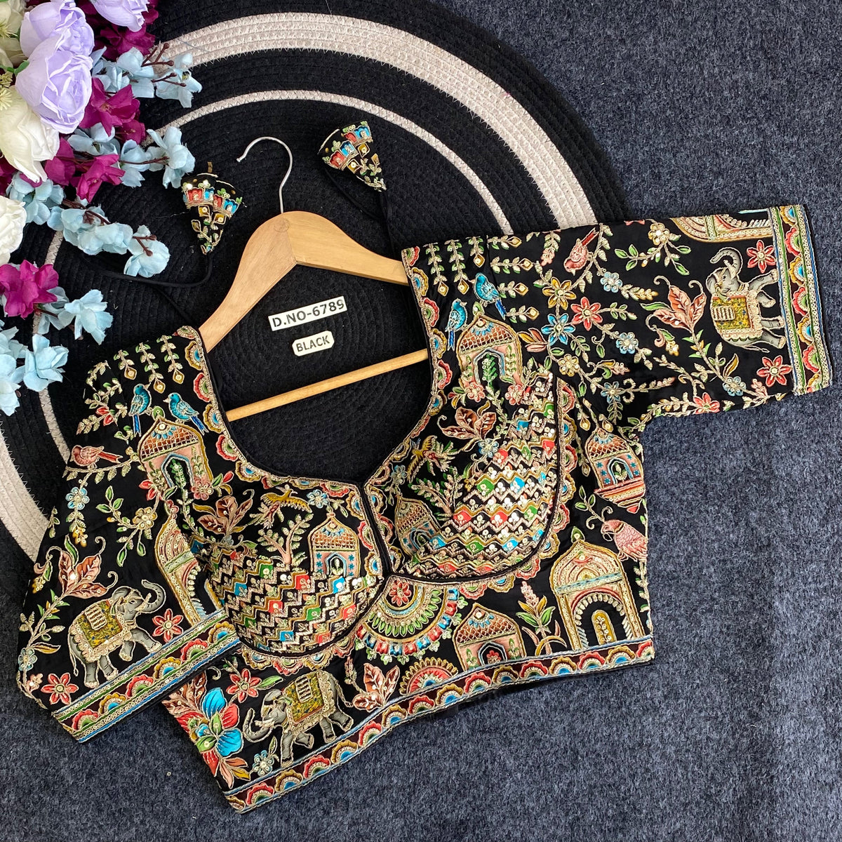 Navratri Viscose Crepe Position Print Blouse - Des- 6789 – Peacock – view 4