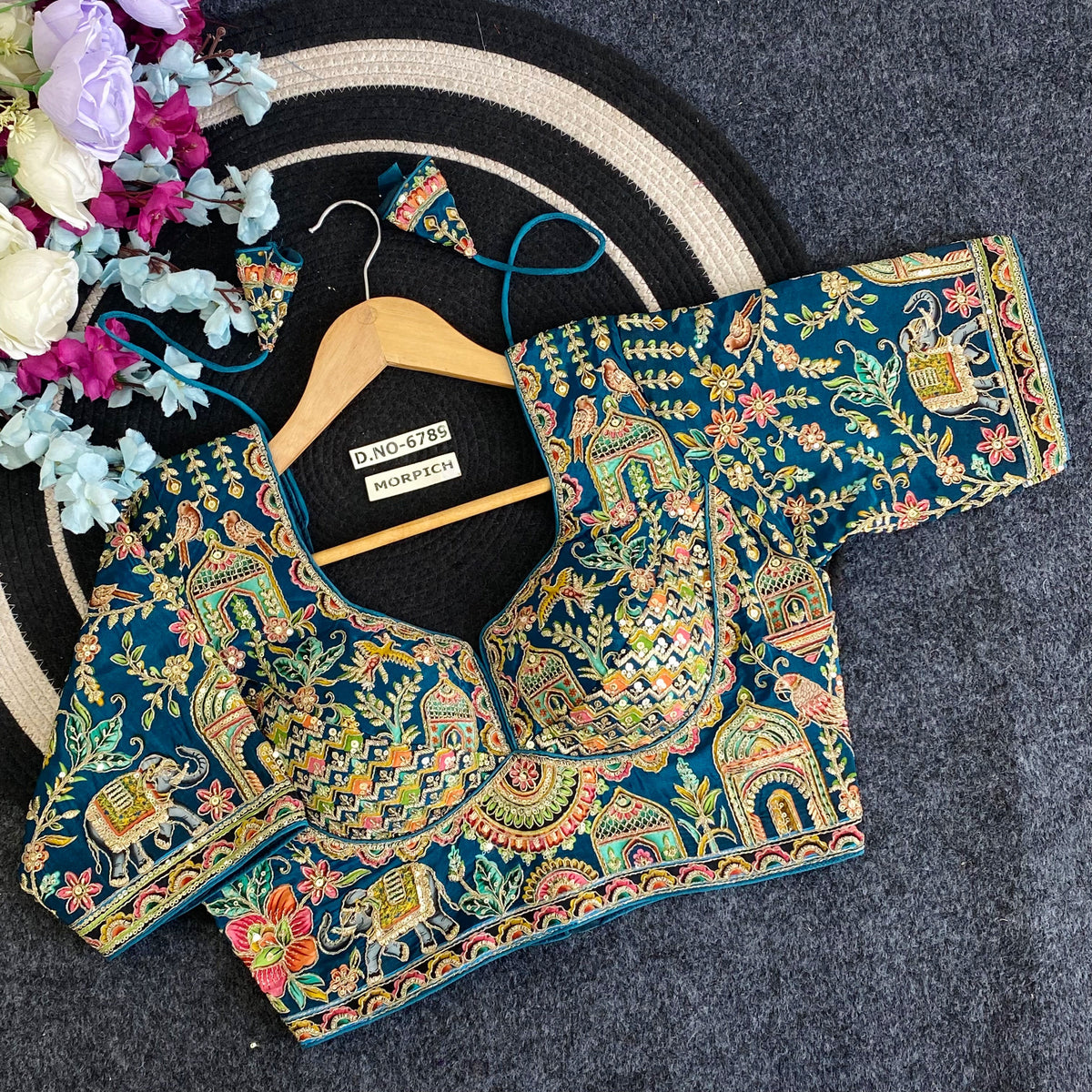 Navratri Viscose Crepe Position Print Blouse - Des- 6789 – Botte Green – view 5