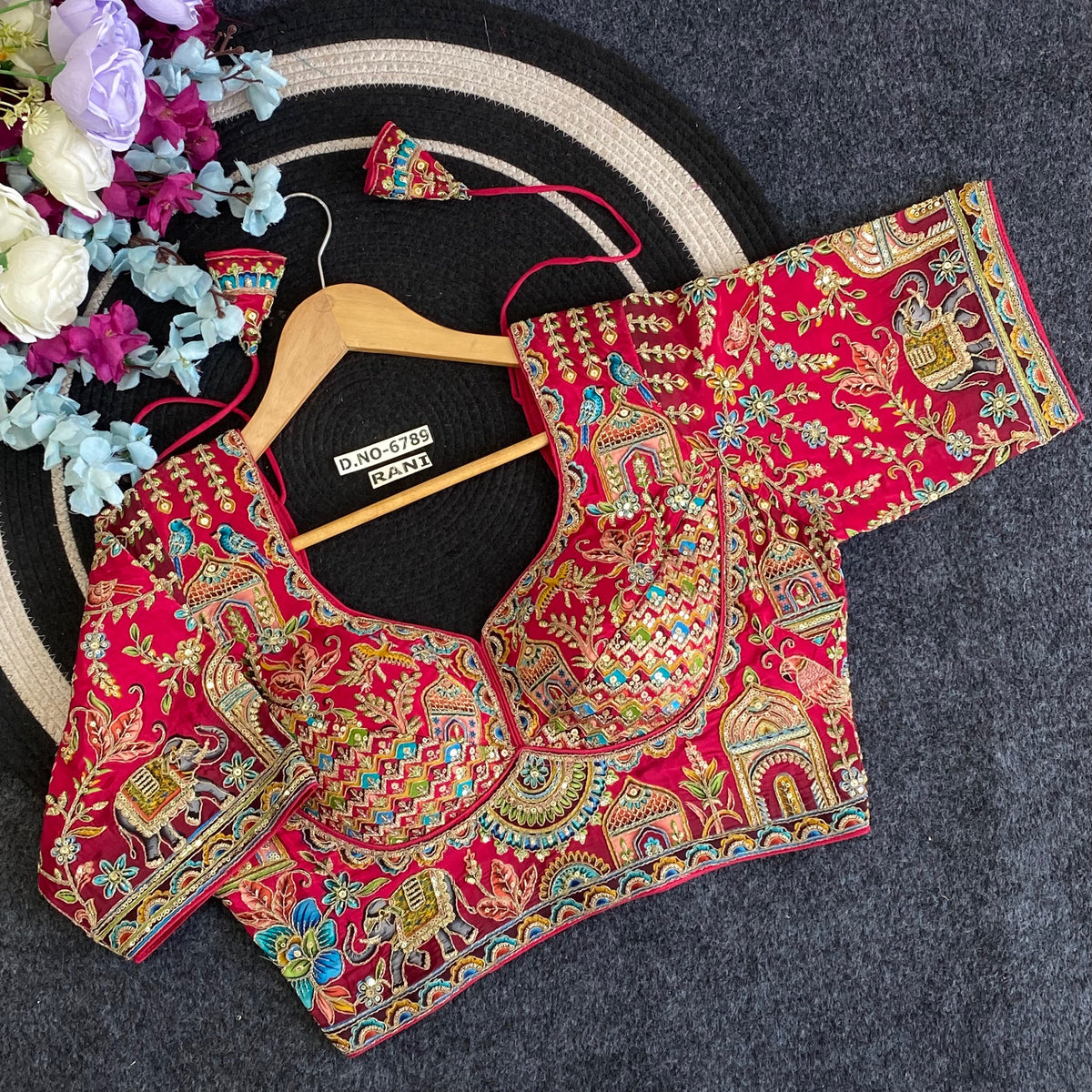 Navratri Viscose Crepe Position Print Blouse - Des- 6789 – Red – view 11